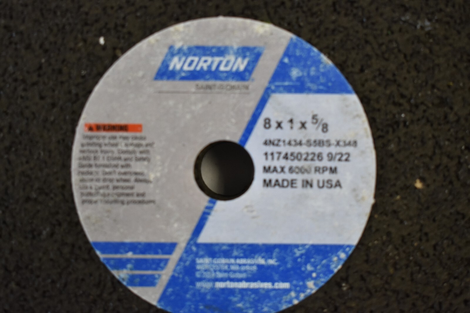 Norton Saint Gobain 8″ x1″ x 5/8″ Grinding Wheel 4NZ1434-S5BS-X348 117450226
