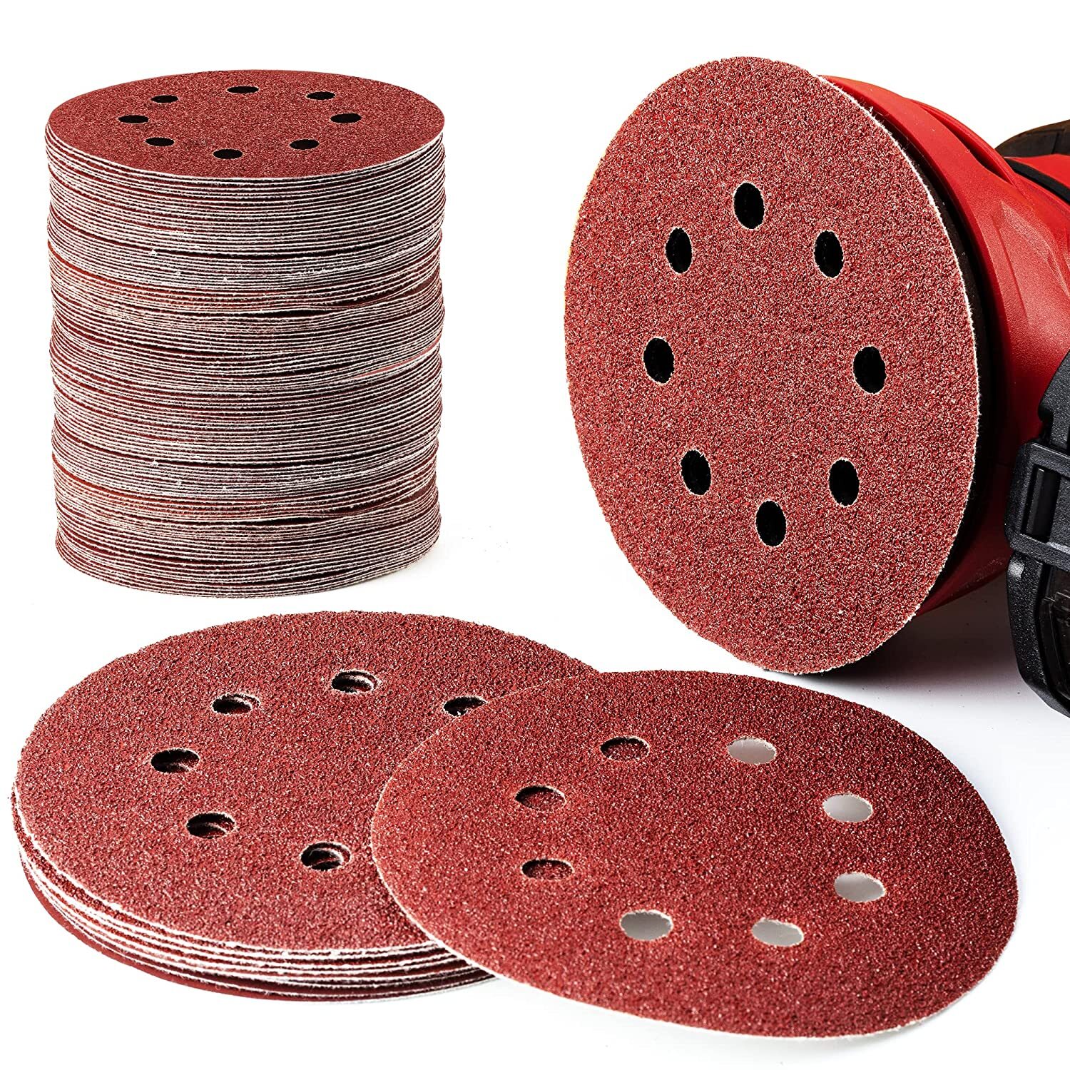 30-125PCS 5″ Sanding Discs 60-10000 Grit Hook and Loop Orbital Sandpaper 8-Hole
