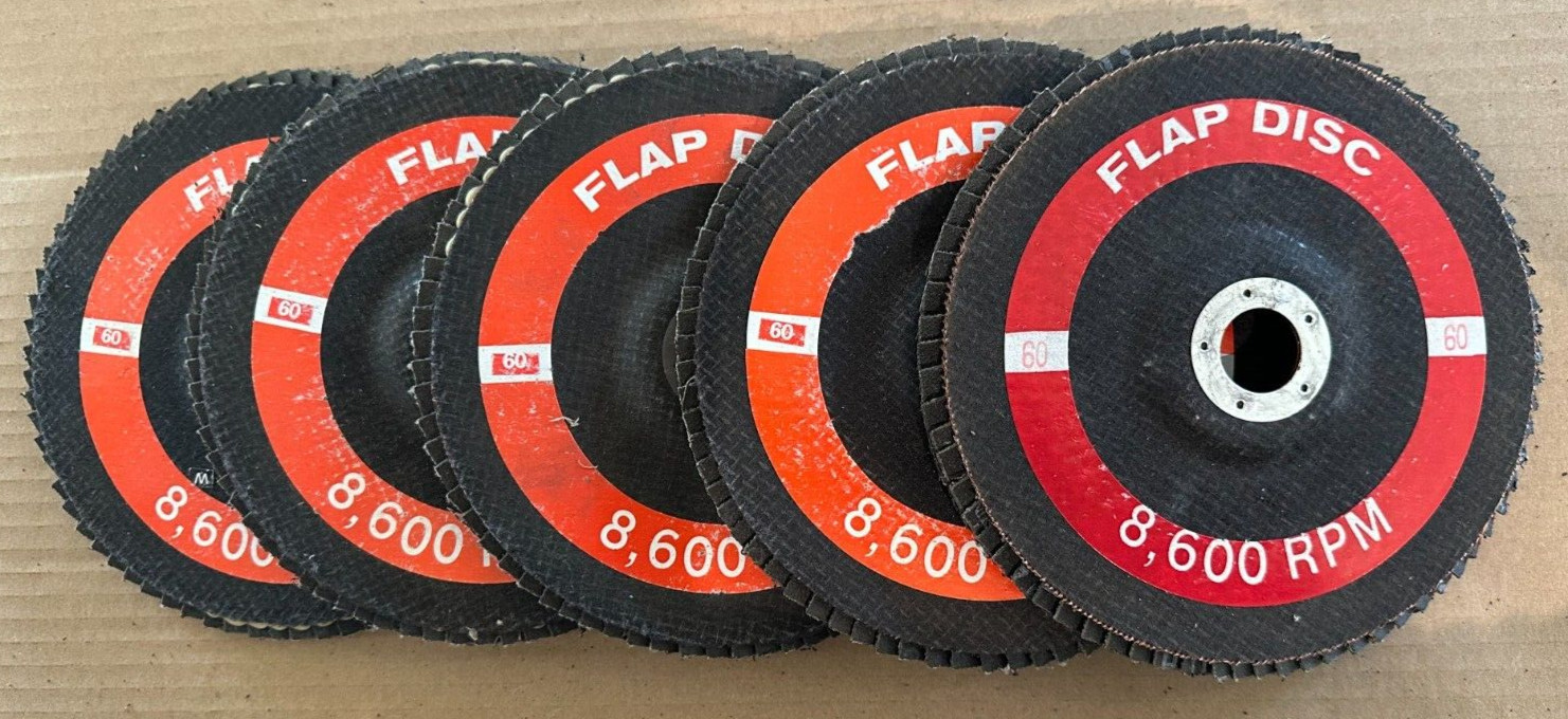 7 inch FLAP DISCS 7″ x 7/8″ 60 Grit Grinding Wheels Fiberglass/Zircon – Lot of 5