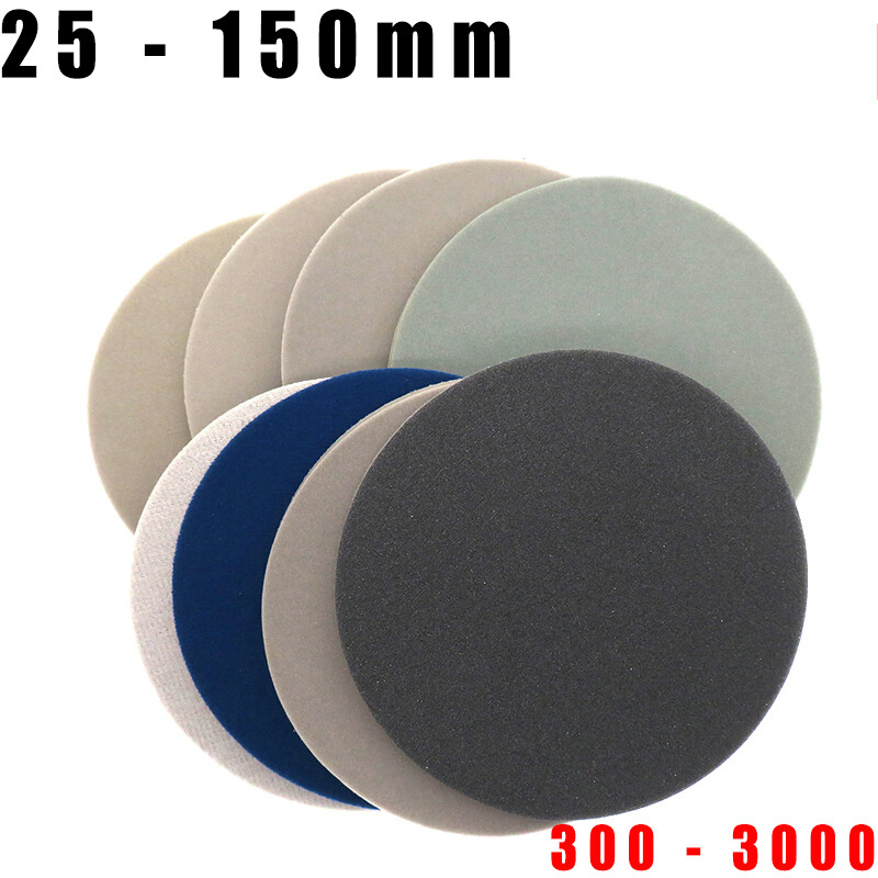 25 – 150mm Foam Sponge Discs Sanding Orbital Hook Loop Sandpaper Pads 300 – 3000