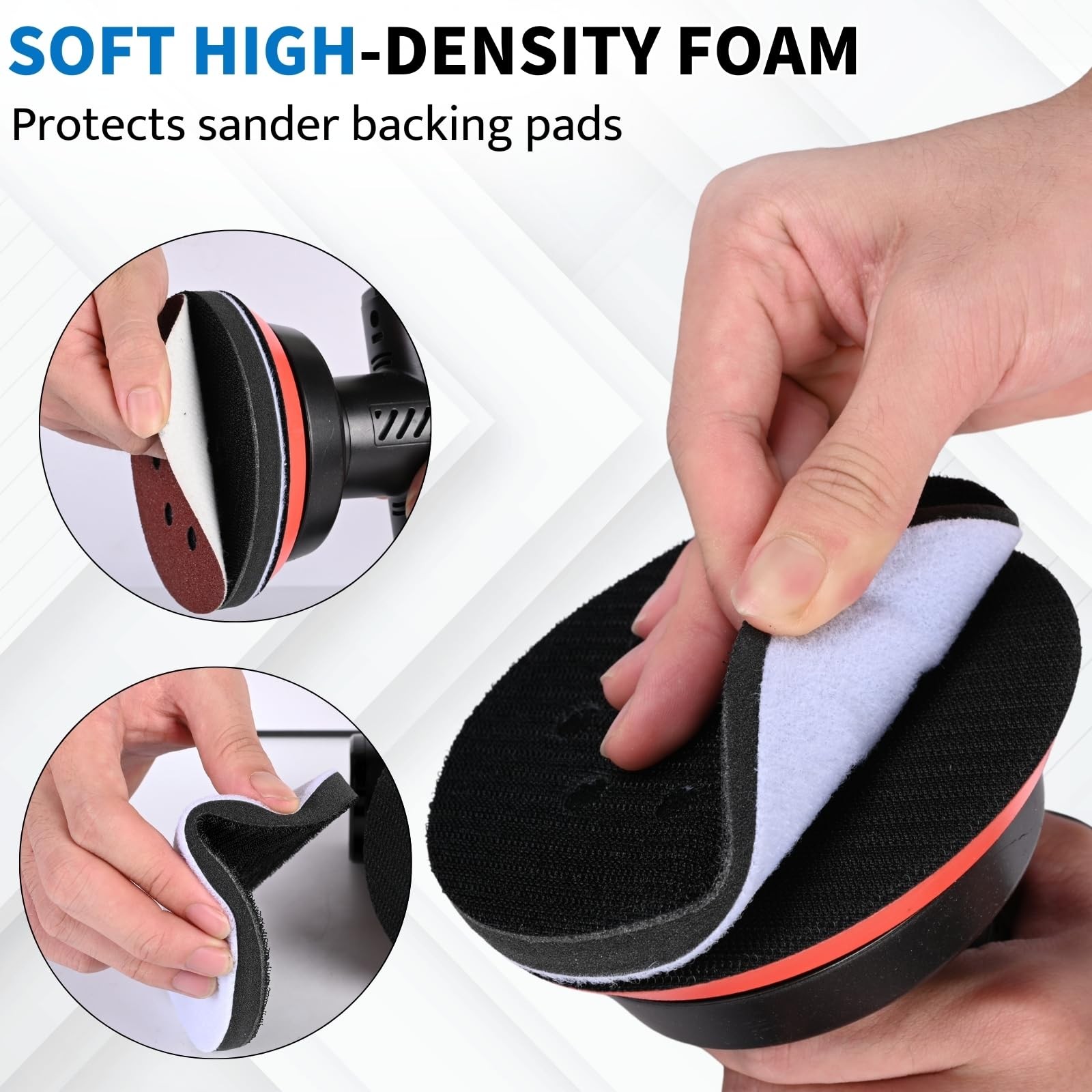 POTUINOM 5 Inch 8 Holes Foam Sanding Pads 2Pcs Interface Pad 125mm, Black