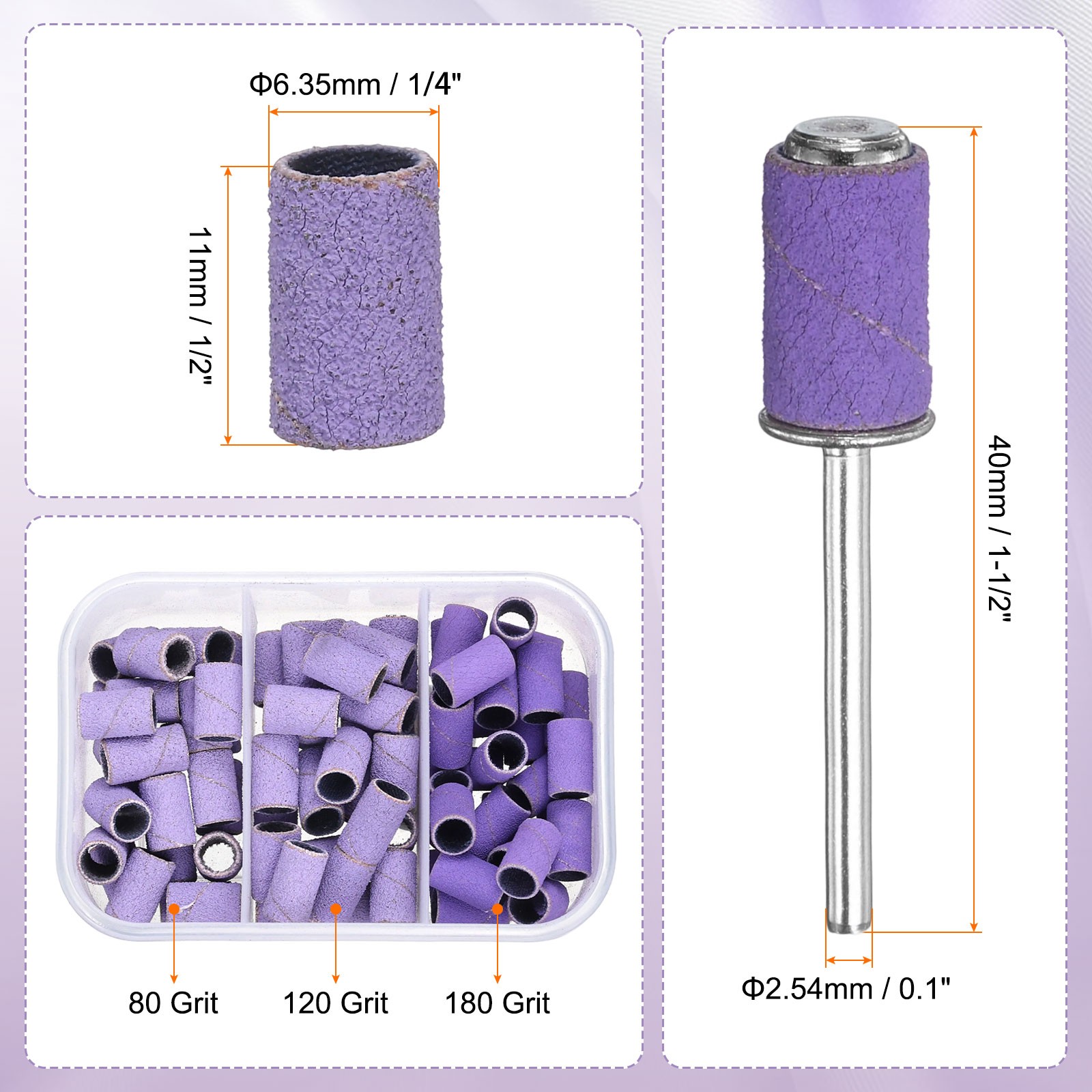 76pcs Small Sanding Bands 80/120/180 Grit for Nail Bits with 0.1″ Mandrel Purple