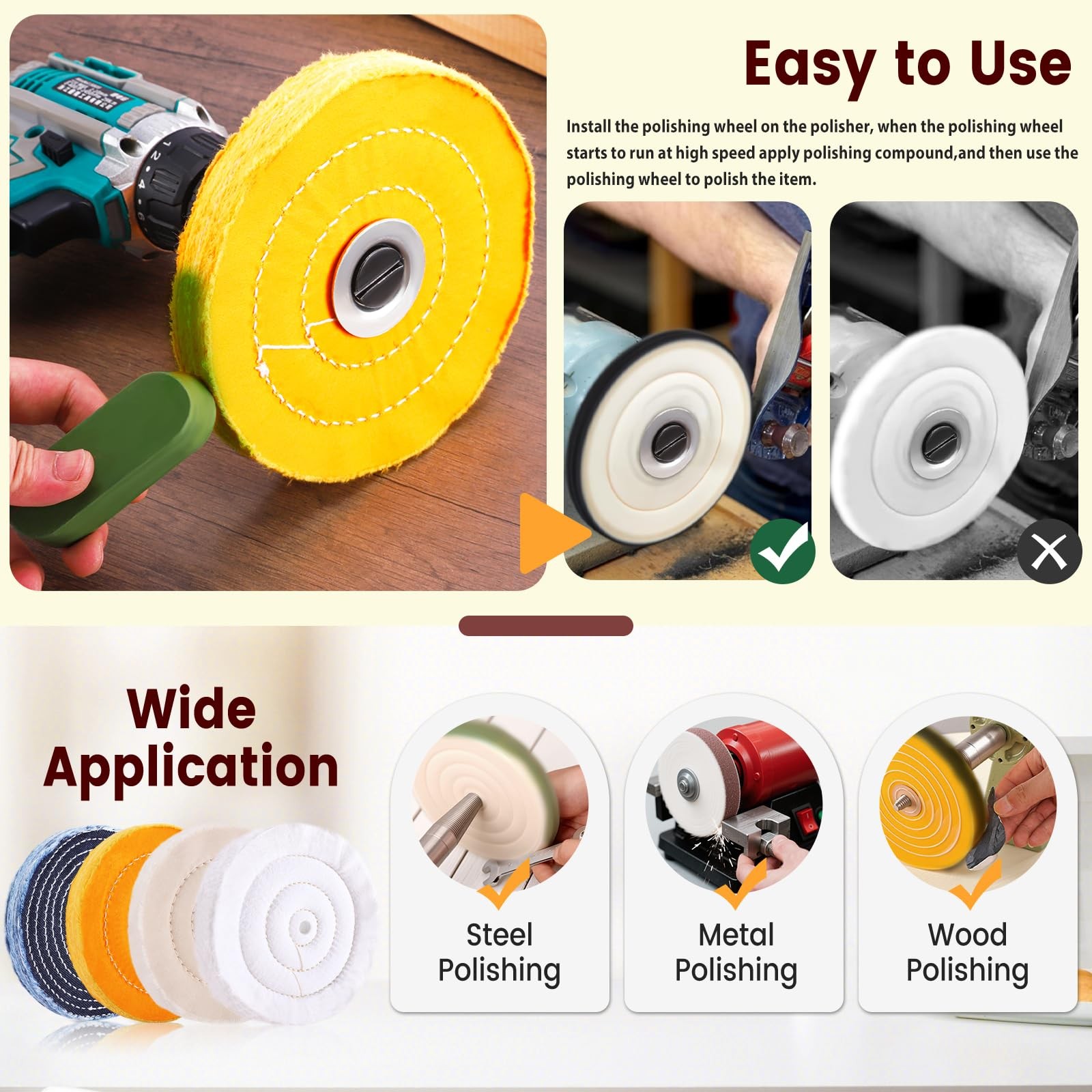 8PCS 8 Inch Buffing & Polishing Wheel Kit for Bench Grinder, 1/2″ Arbor Hole,…