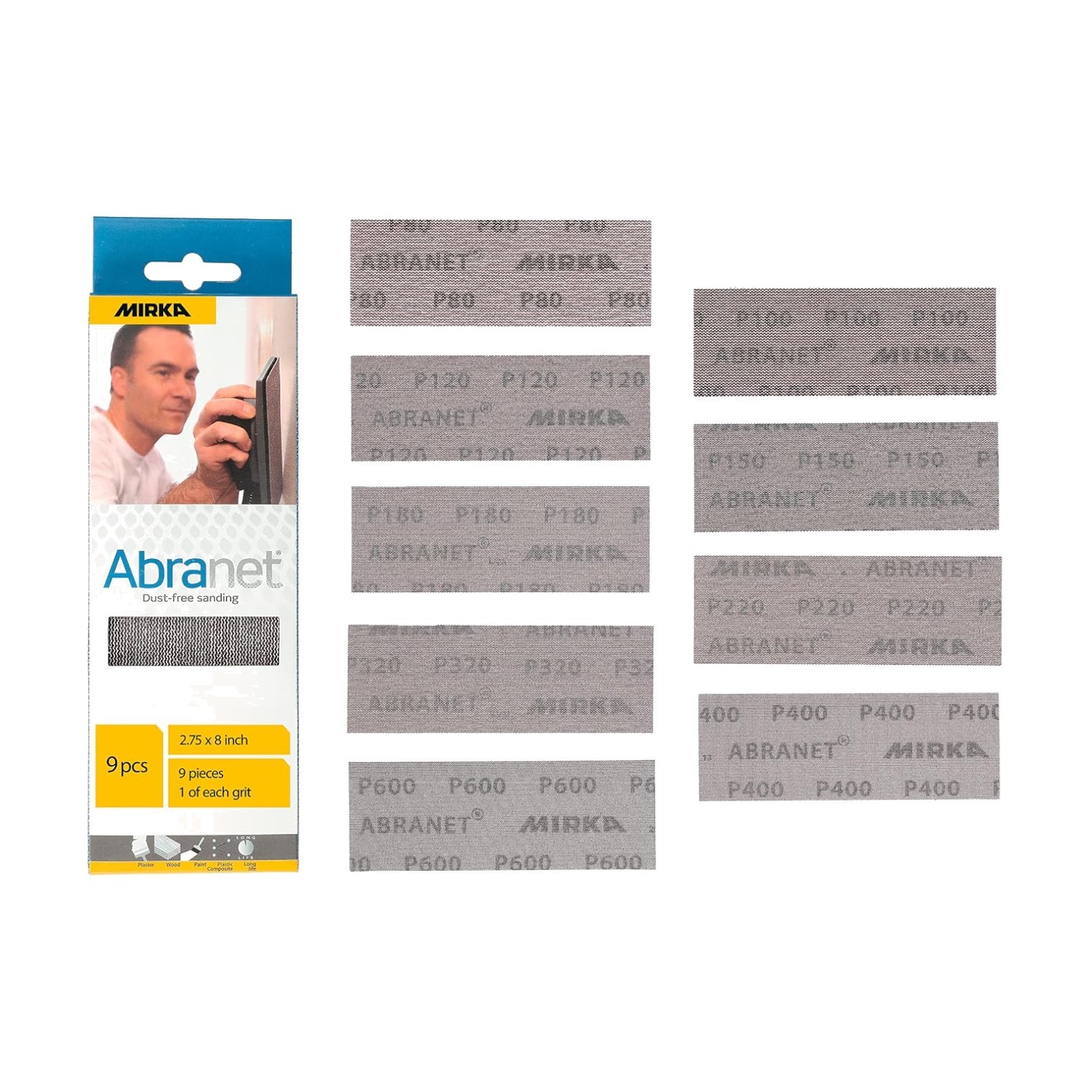 Assorted Abranet Abrasive Sheets 2.75 x 8 inch – 9 Pack