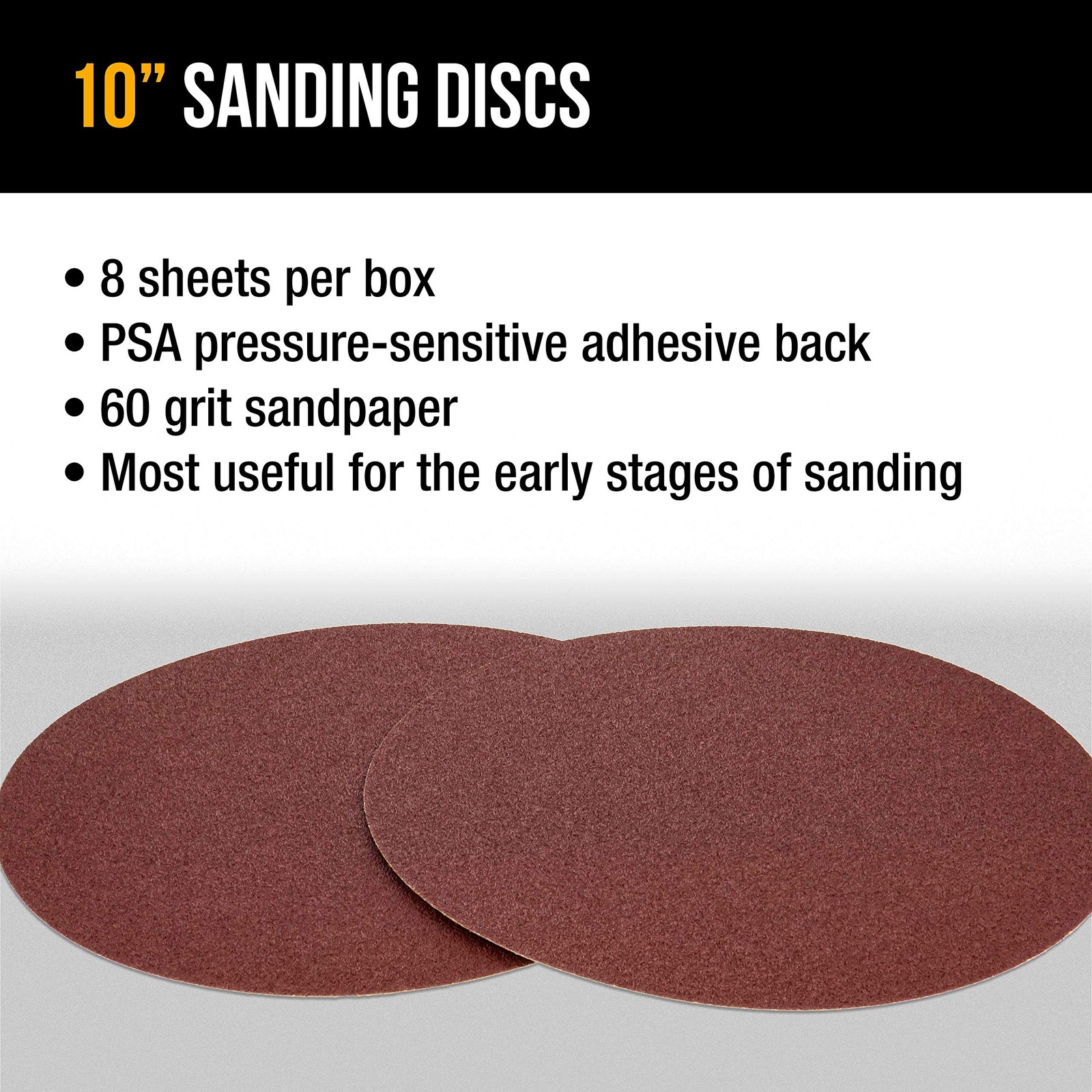 Dura-Gold Premium 10″ Sanding Discs – 60 Grit (Box of 8) – Sandpaper 60-Grit