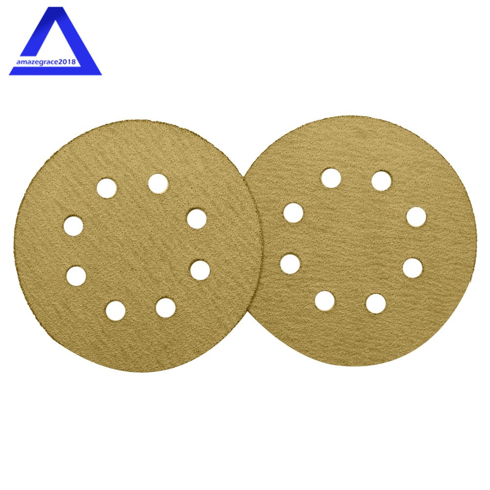 100Pack 5″ 8 Holes Sanding Disc Hook and Loop Flocking Sandpaper 60-320 Grit
