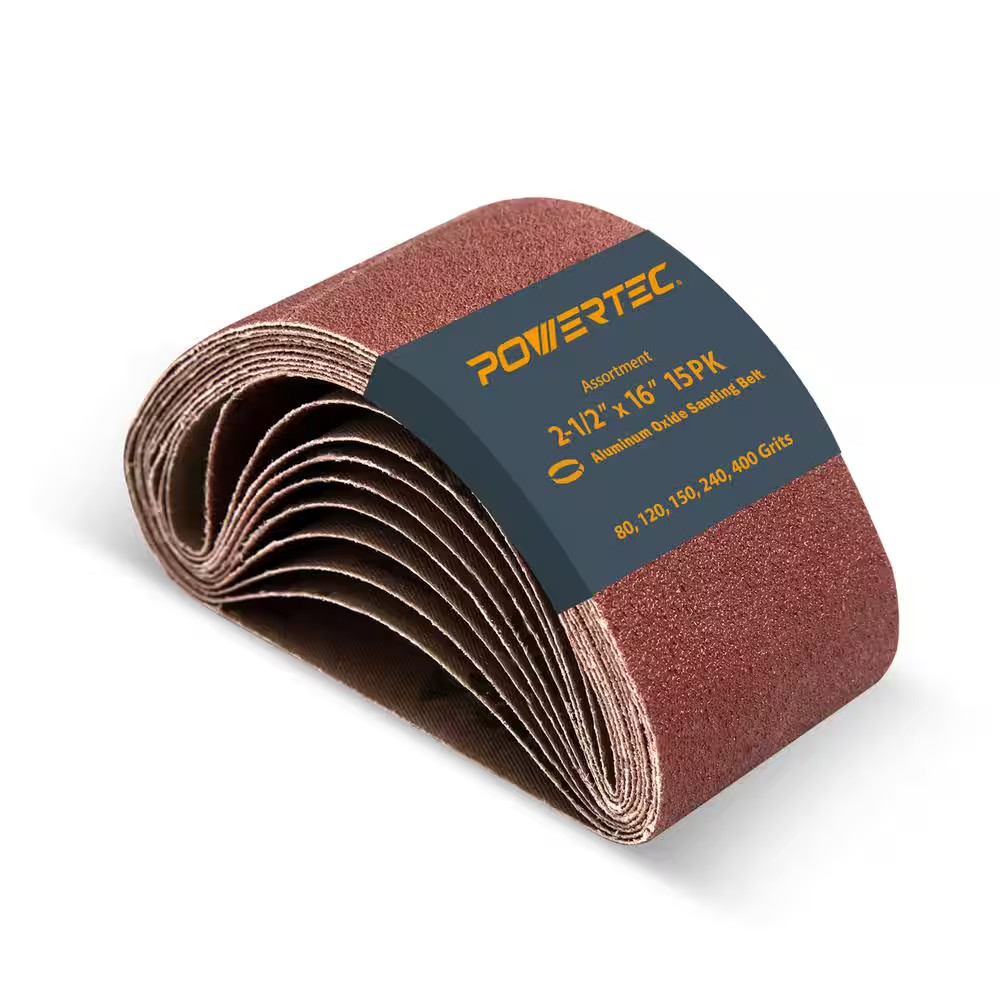 POWERTEC 401500N 15PK 2-1/2 x 16 Inch Sanding Belts for Belt Sander