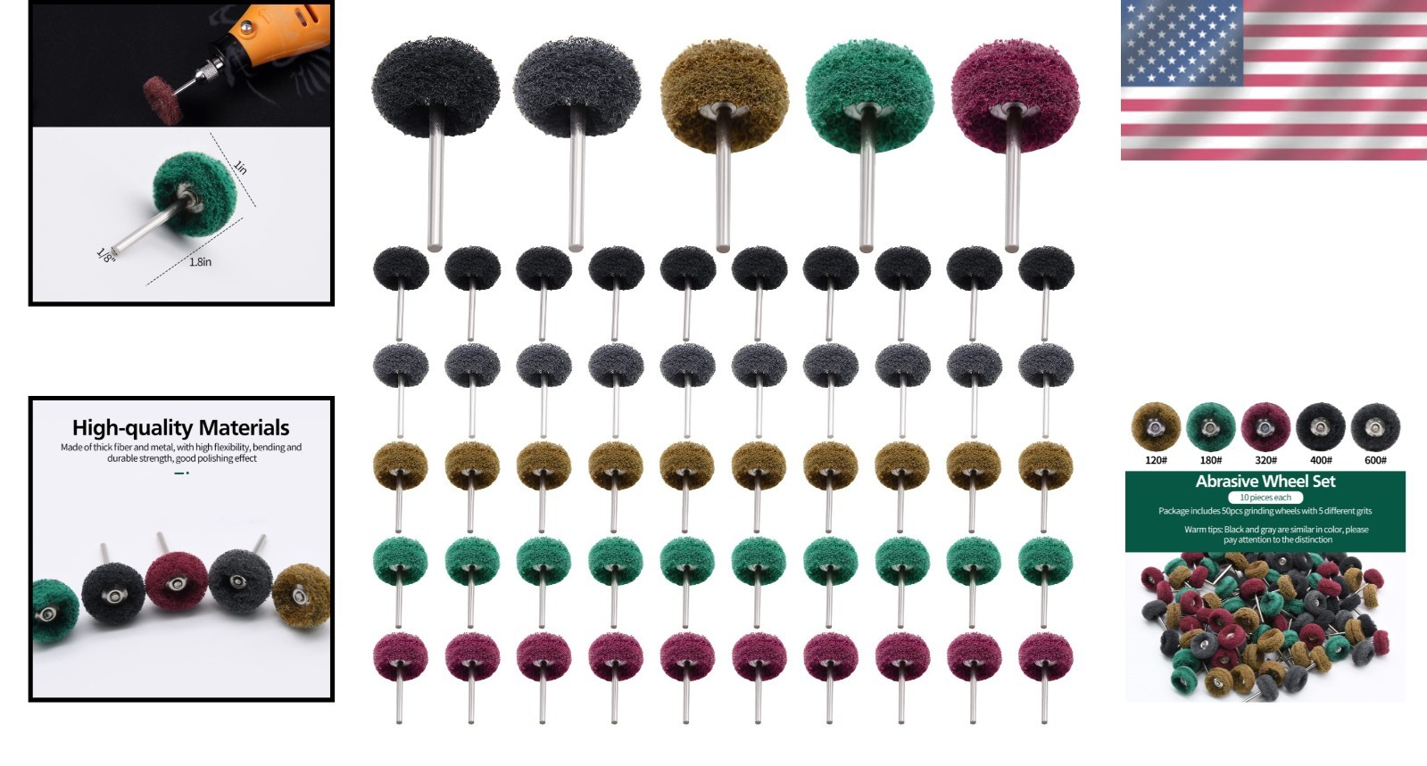 50-pack 1″ Abrasive Buffing Wheels – Metal Polishing Set & Rotary Tools