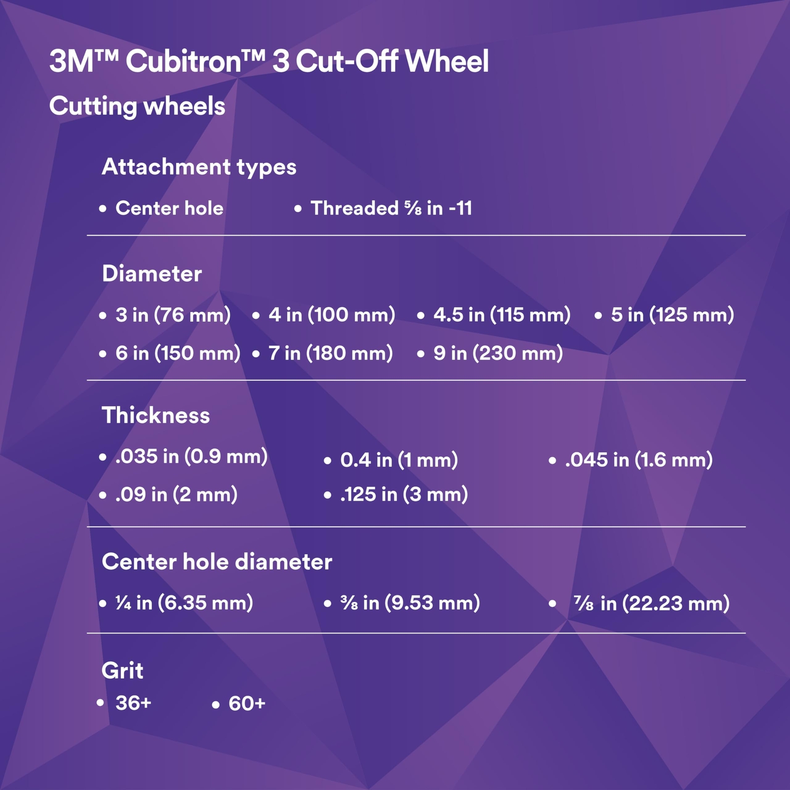 3M Cubitron 3 Cut-Off Wheel 90053 60+ T27 4-1/2 in 0.04 in 7/8 in 115 1