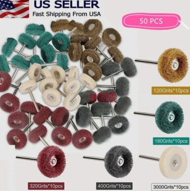 50 Metal Polishing Buffing Wheel Burr Kit Rotary Tool Accessories Set For Dremel