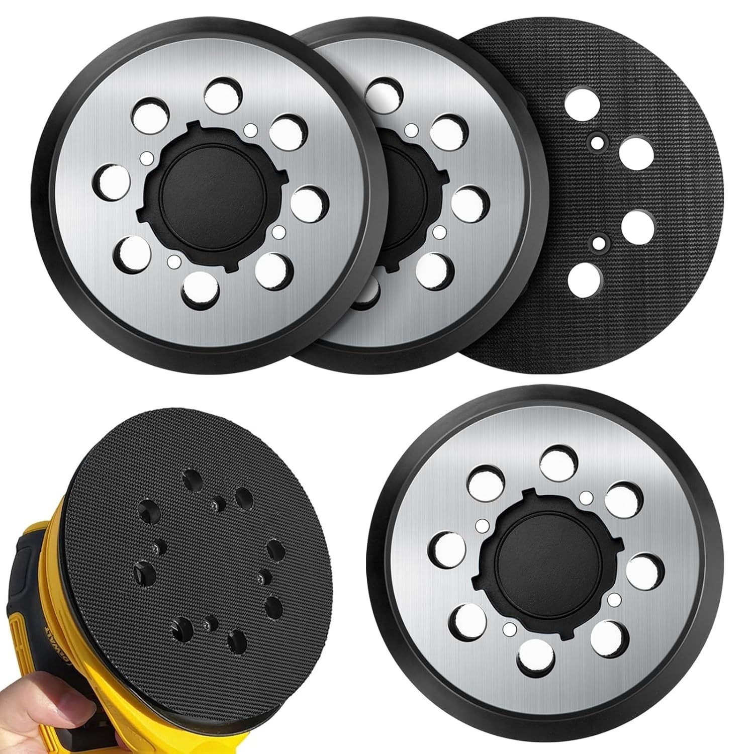 4 Pack 5 Inch 8 Hole Hook and Loop Orbital Sander Backing Pads, Compatible with