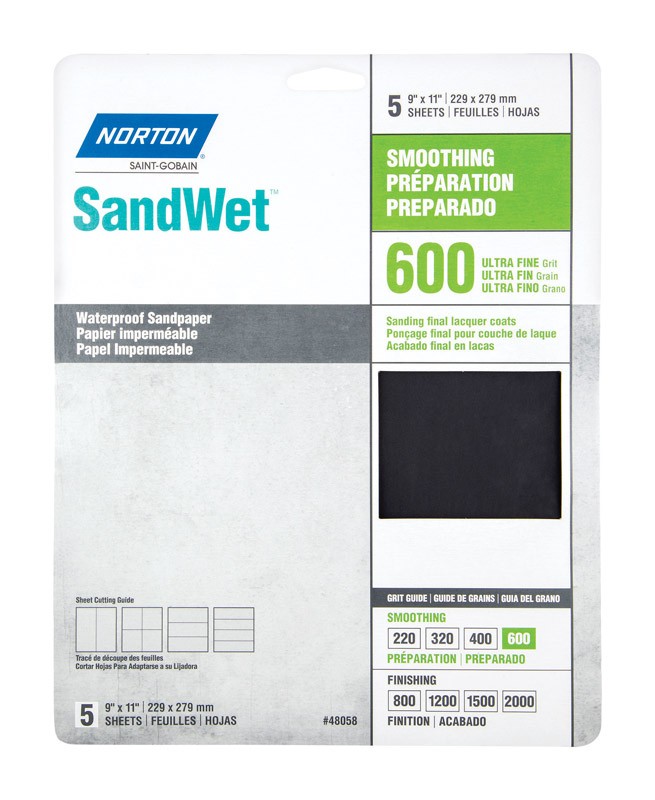 Norton 7660748058 600-Grit Aluminum Oxide Ultra Fine Sandpaper 11 L x 9 W in.
