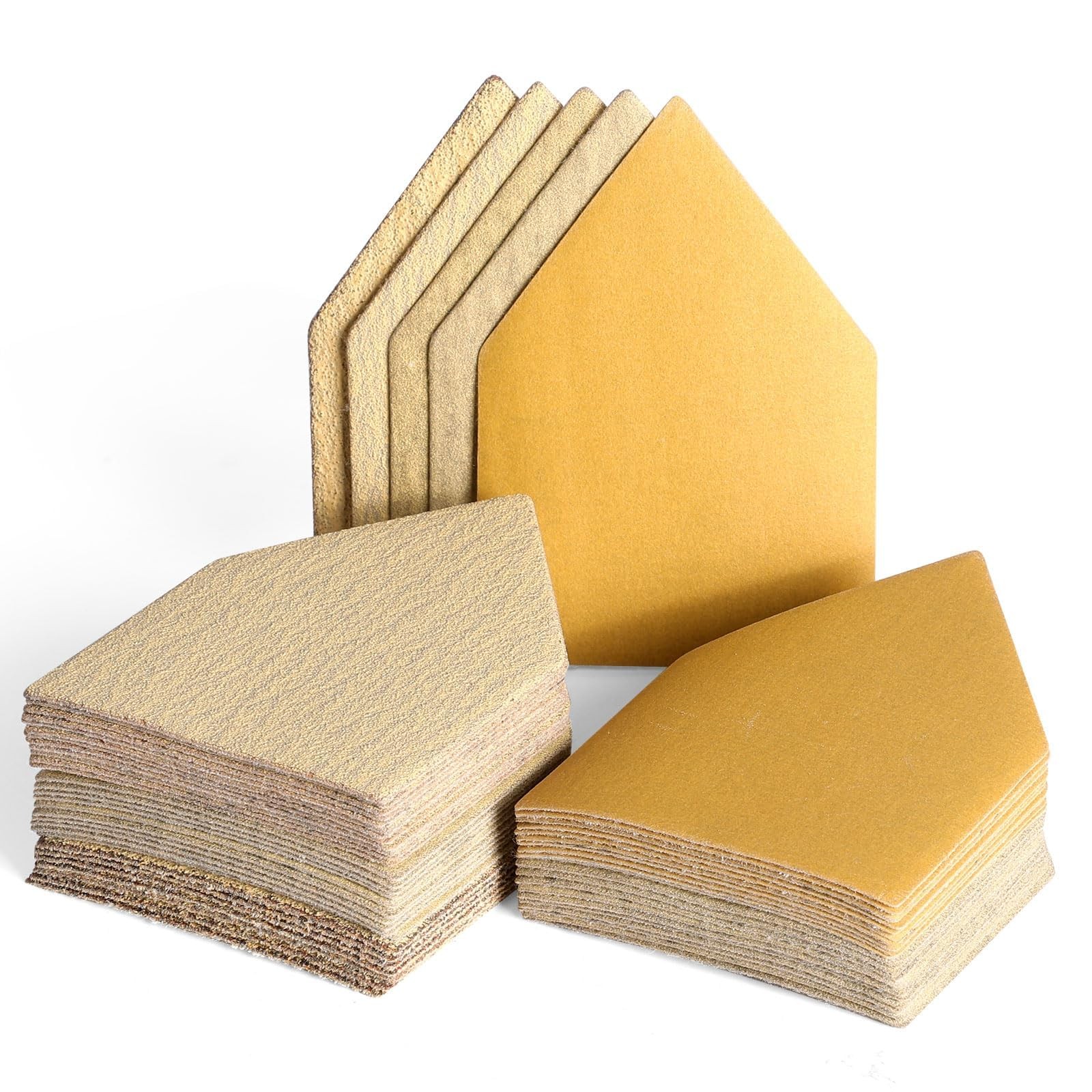 POLIWELL 100PCS 3.5 x 2.5in Assorted 80/120/180/220/400 Grit 90x65mm, Yellow