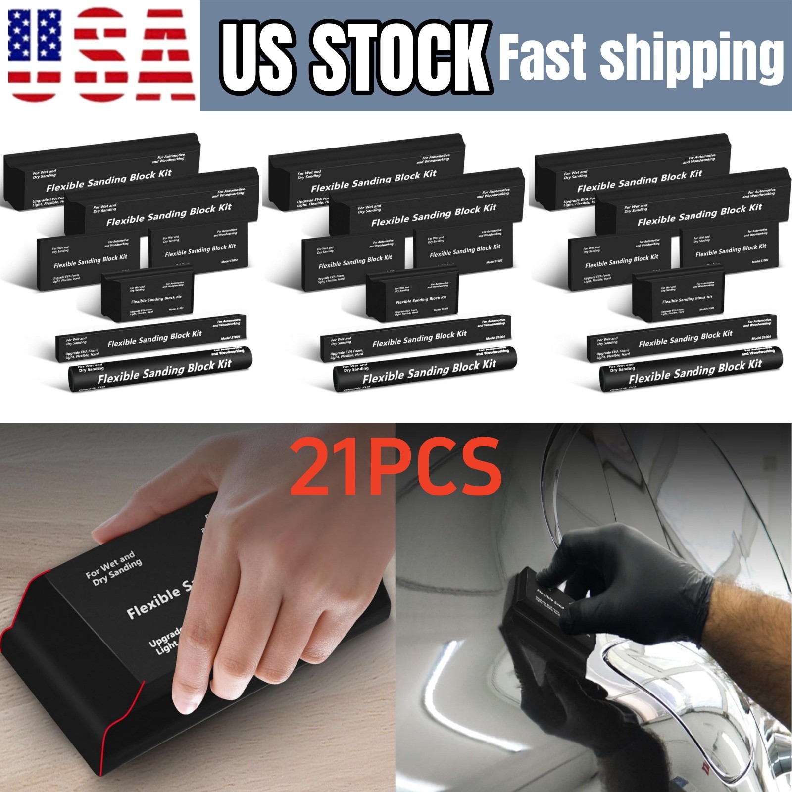 21Pcs Sanding Block Kit Flexible EVA Foam Wet or Dry Various Shapes and Sizes US
