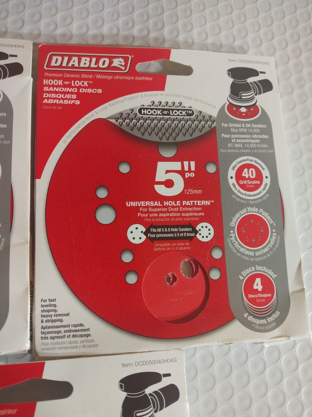 5 Pks Diablo 5in Ceramic Blend Hook and Lock Sanding Disc 40 Grit Extra Coarse 4