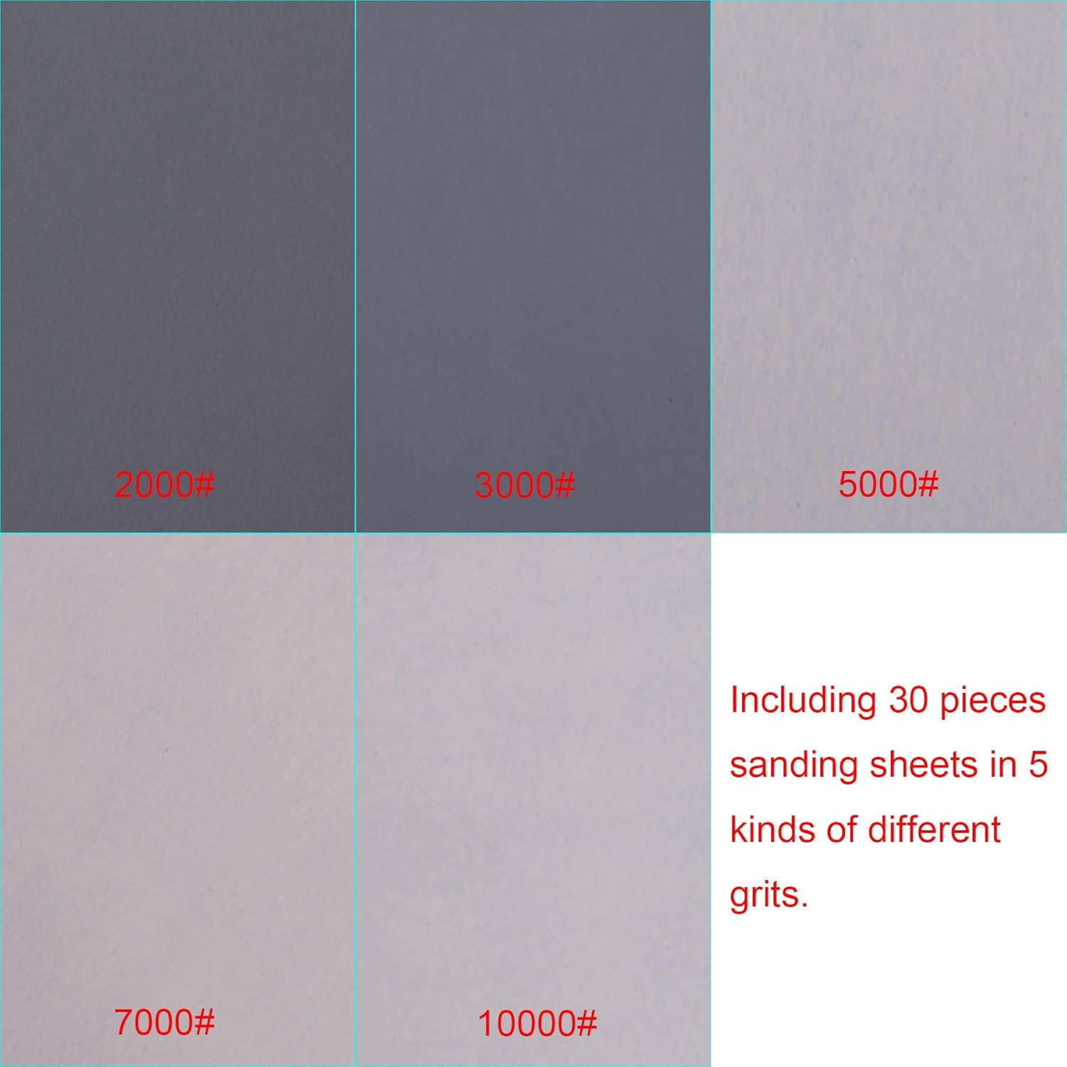 30 Pieces Wet and Dry Sandpaper Fine Grit 2000 3000 5000 7000 10000 High Grit Sa