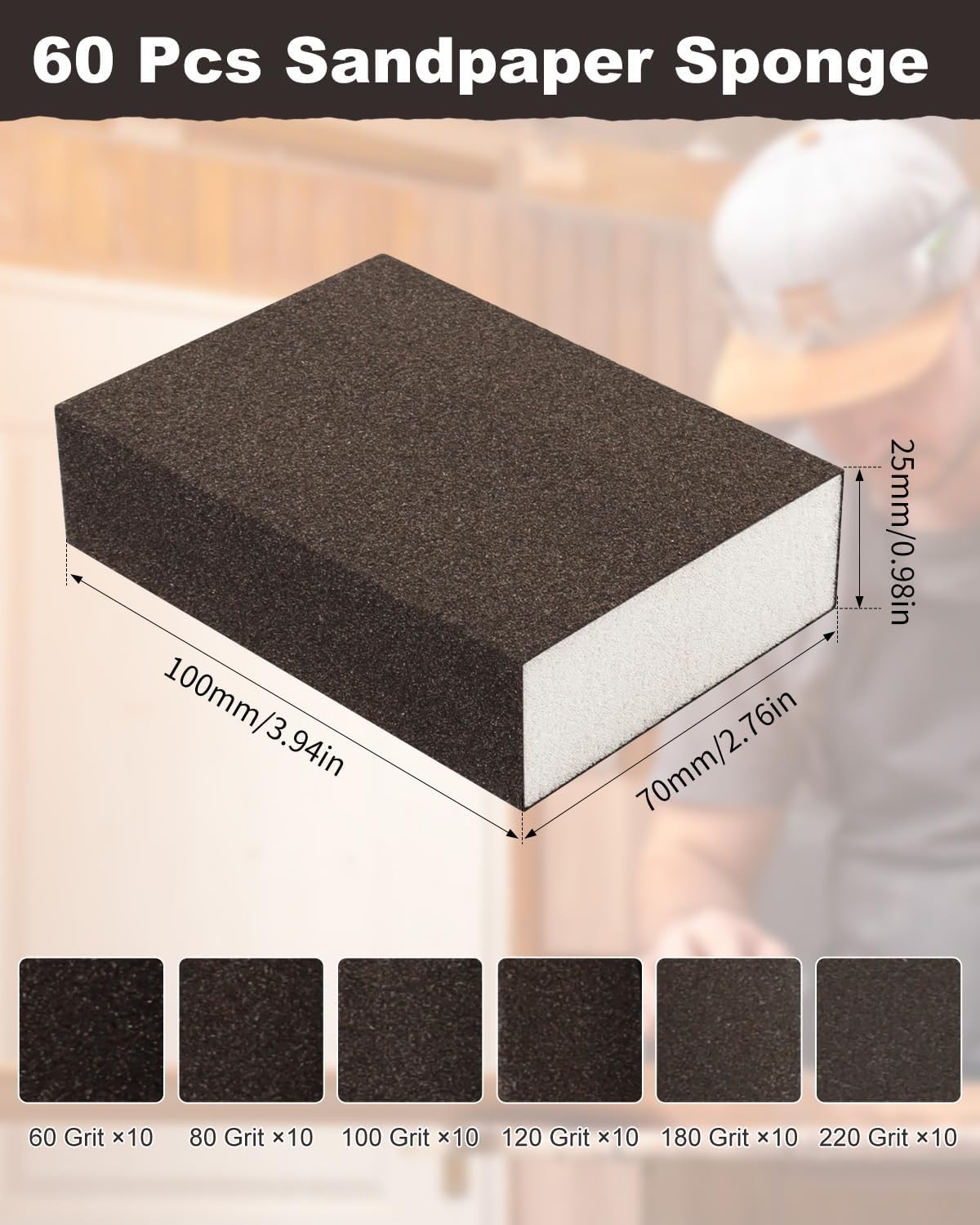 New Rocaris 60 Pack Sanding Blocks, Washable and Reusable Sponge Fine Coarse for