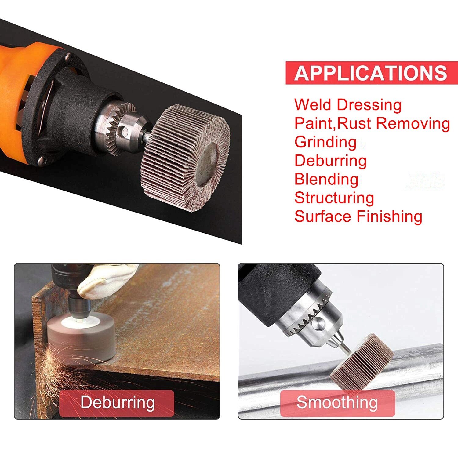 5PCS 2x1x1/4″ Flap Wheel Sander for Drill Flapper Sanding Grinding 40 60 80 Grit