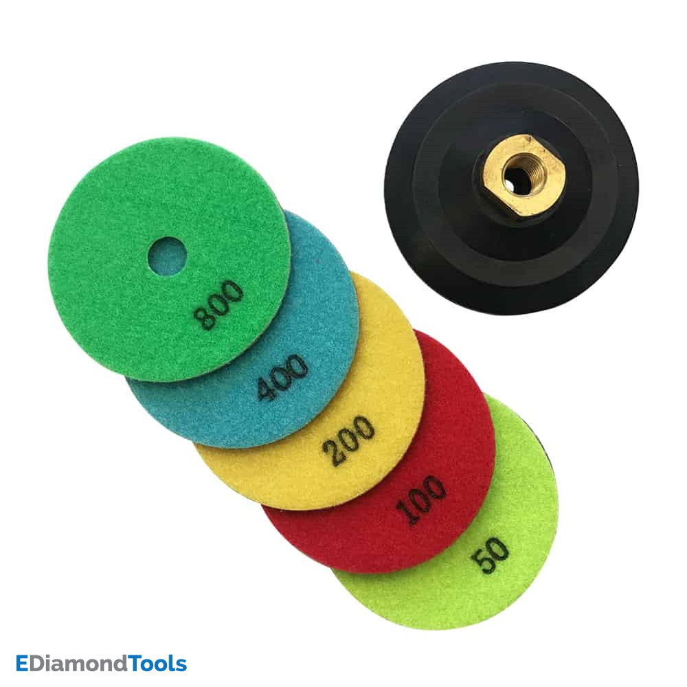 5″ Dry Concrete Polishing Set (5pc) #50 100 200 400 800 Grit w Rubber Backer