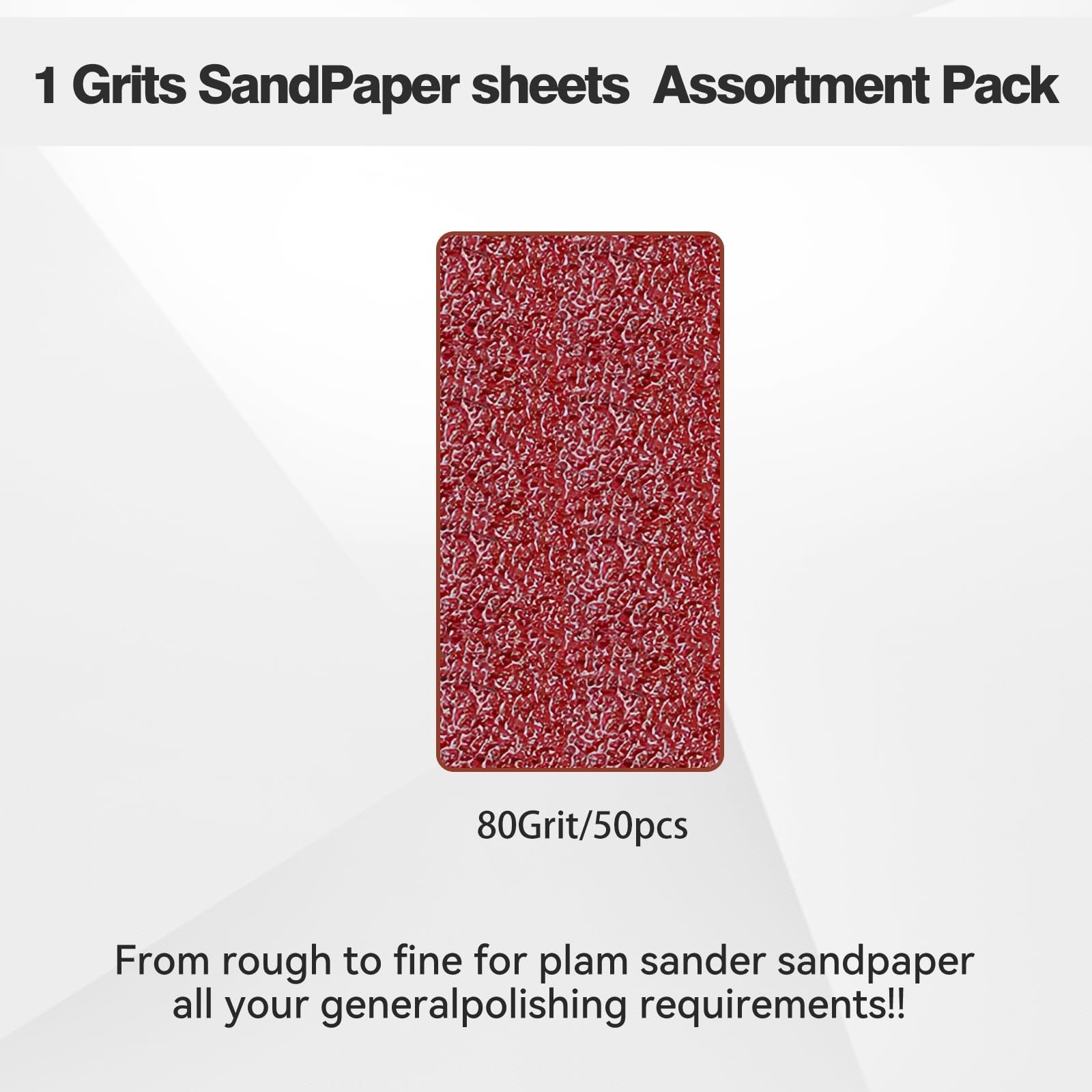 P80 Grit Sandpaper Sheets 50-Pack 4-1/2×5-1/2 Red Aluminum Oxide Paper