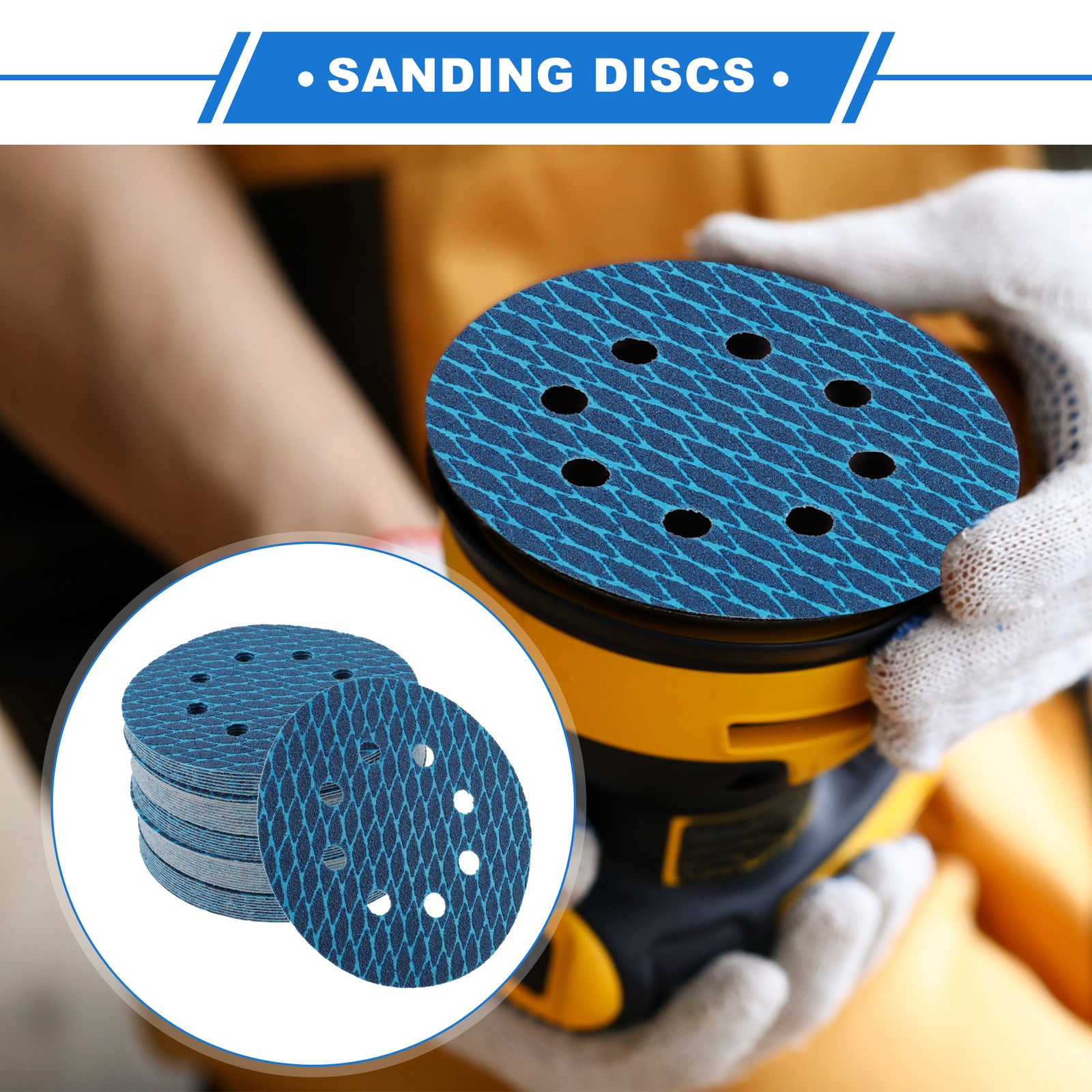 50 Pcs Car Sanding Discs 5 Inch 8 Hole 60 Grit Hook and Loop Sandpaper Blue