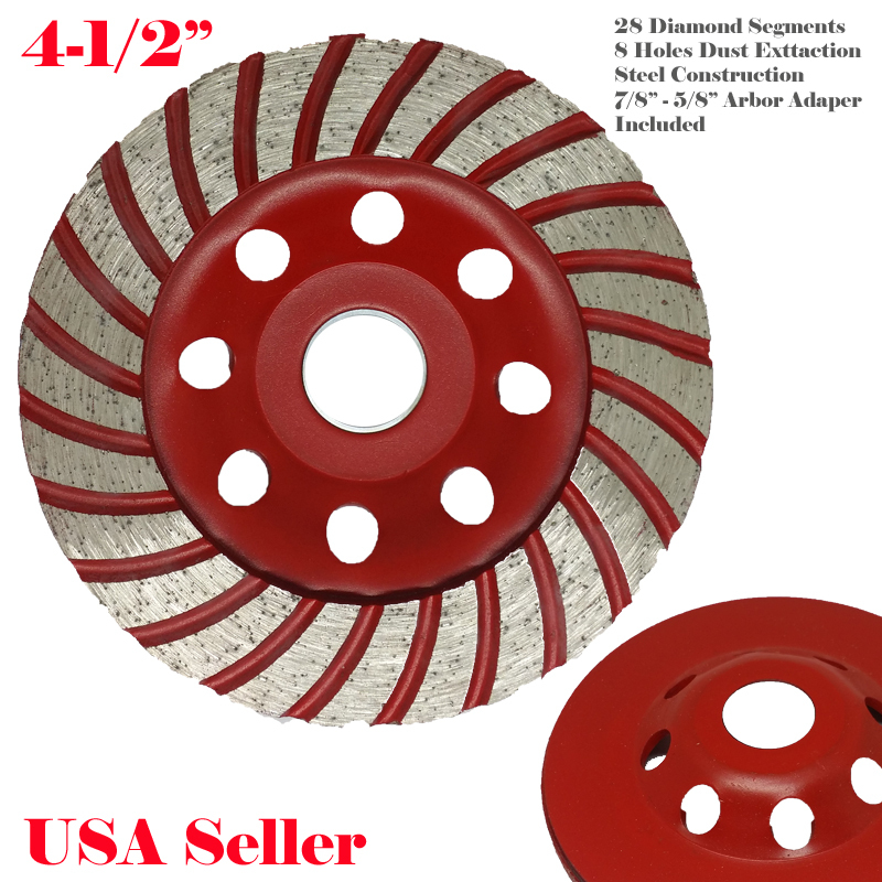4.5″ Diamond Grinding CUP Wheel Disc Grinder Concrete 28 Segment 7/8″- 5/8″