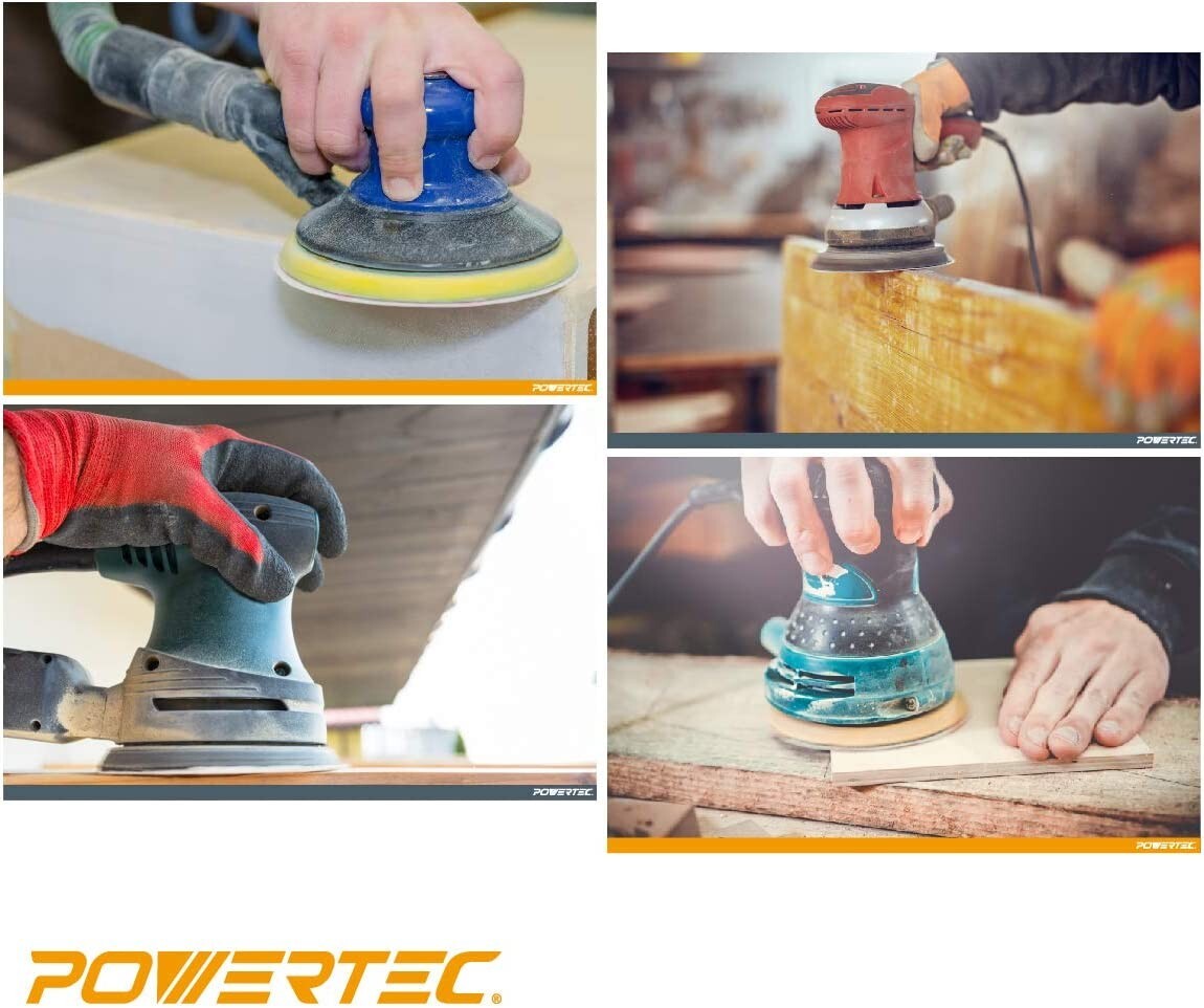 POWERTEC 45222G-50 Gold 6″ Hook and Loop Sanding Disc, 6 Hole, 220 Grit, 50 PK