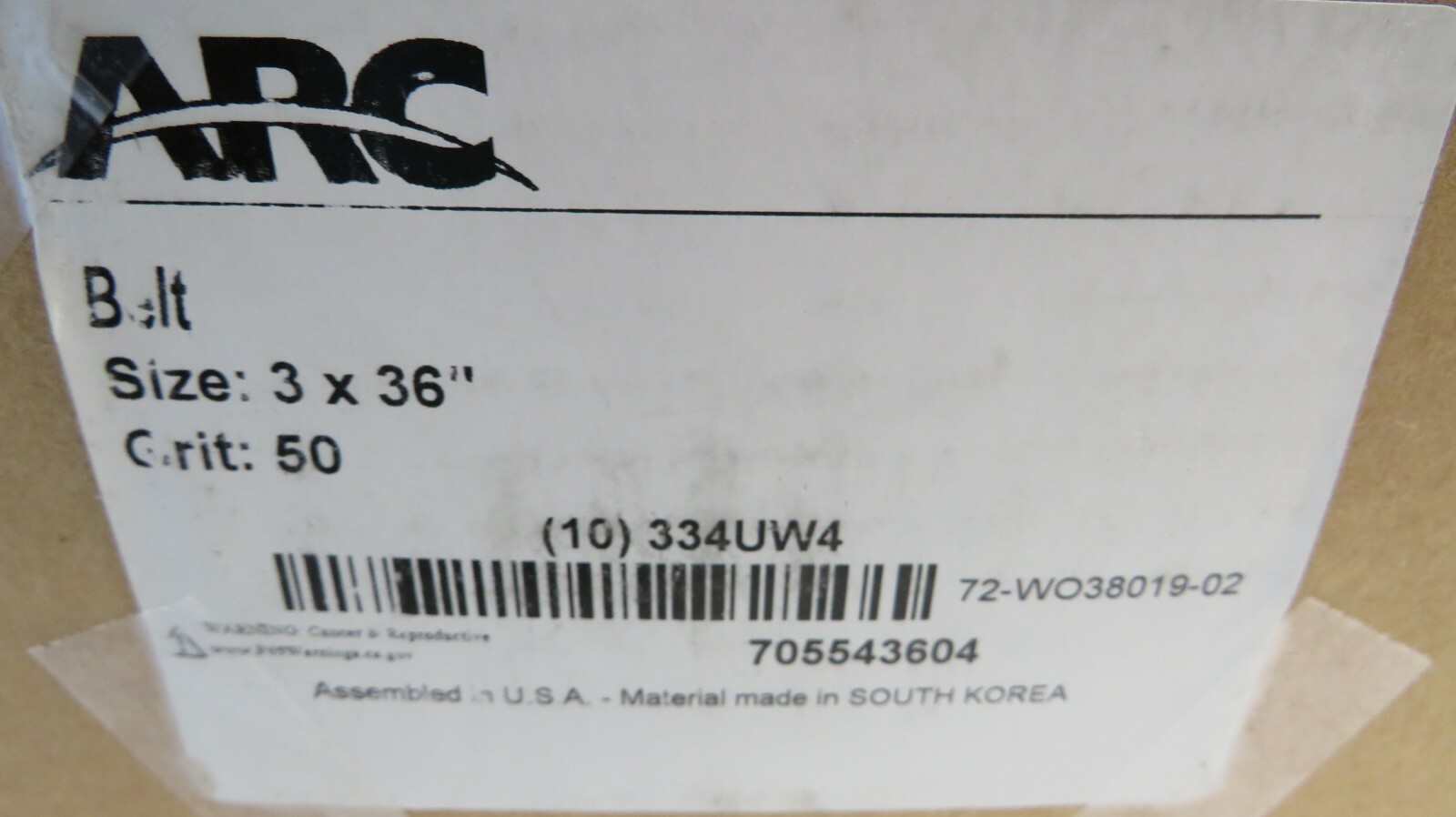 ARC ABRASIVES 3″ WIDTH X 36″ LENGTH ALUMINUM OXIDE 50 GRIT SANDING BELT*10-PACK*