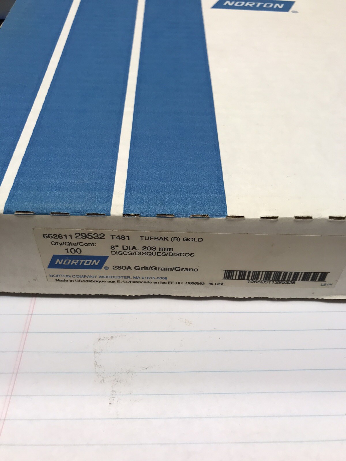 1 pkg. (100 ct.) NORTON 8” 280A T481 TUFBAK DISC. USA