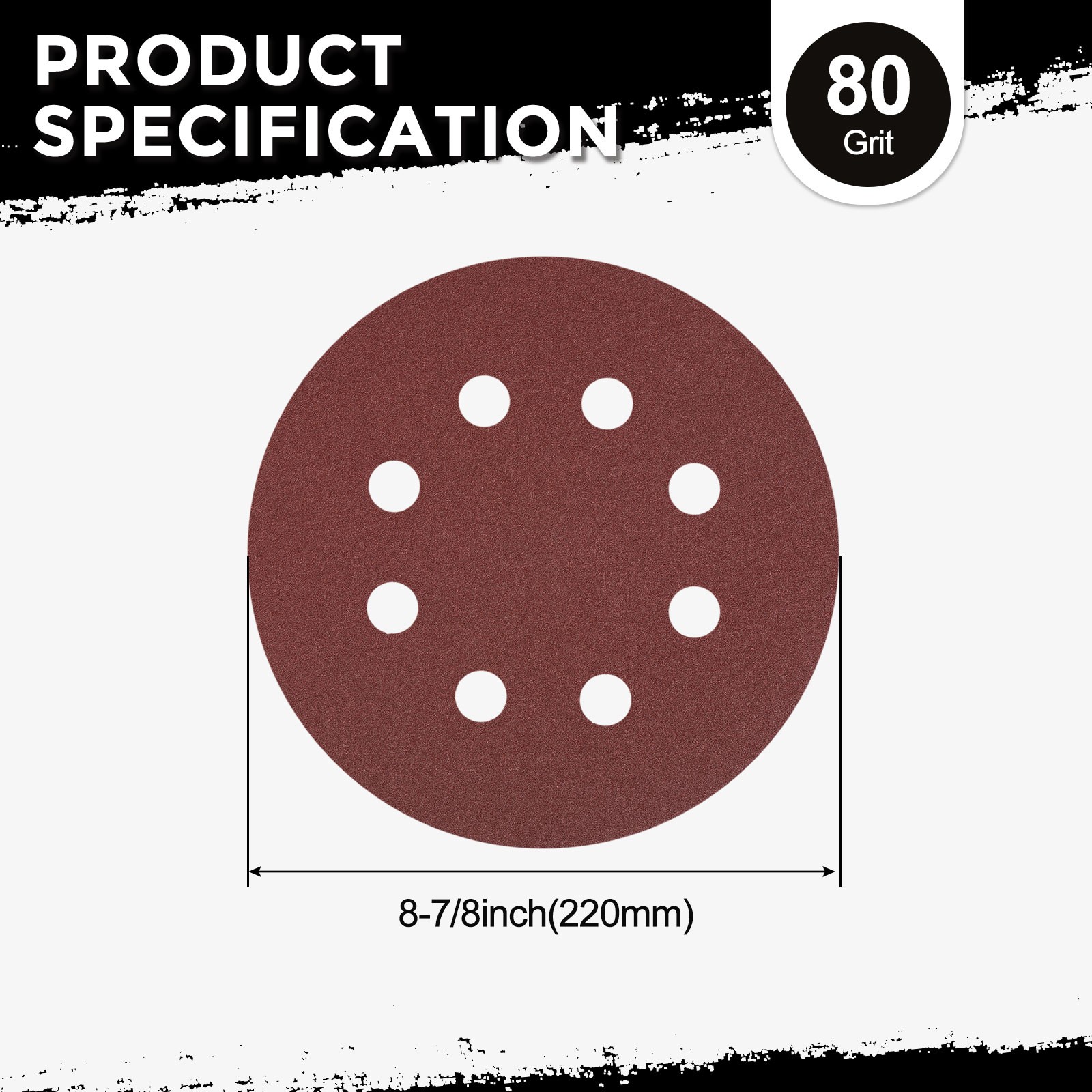 10 Pcs Sanding Disc 8-7/8 Inch 80 Grit 8 Hole Random Orbital Sandpapers, Red