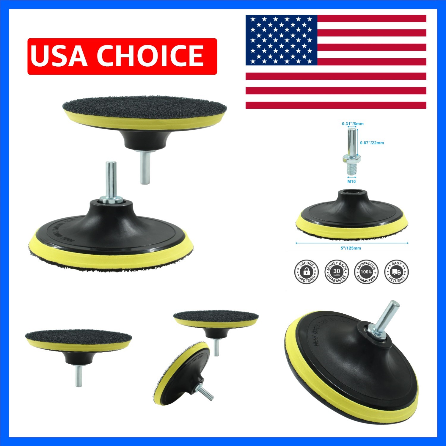 2 Pack 5 Inch Hook and Loop Backing Pads with M10 Thread Drill Adapter, Car O…