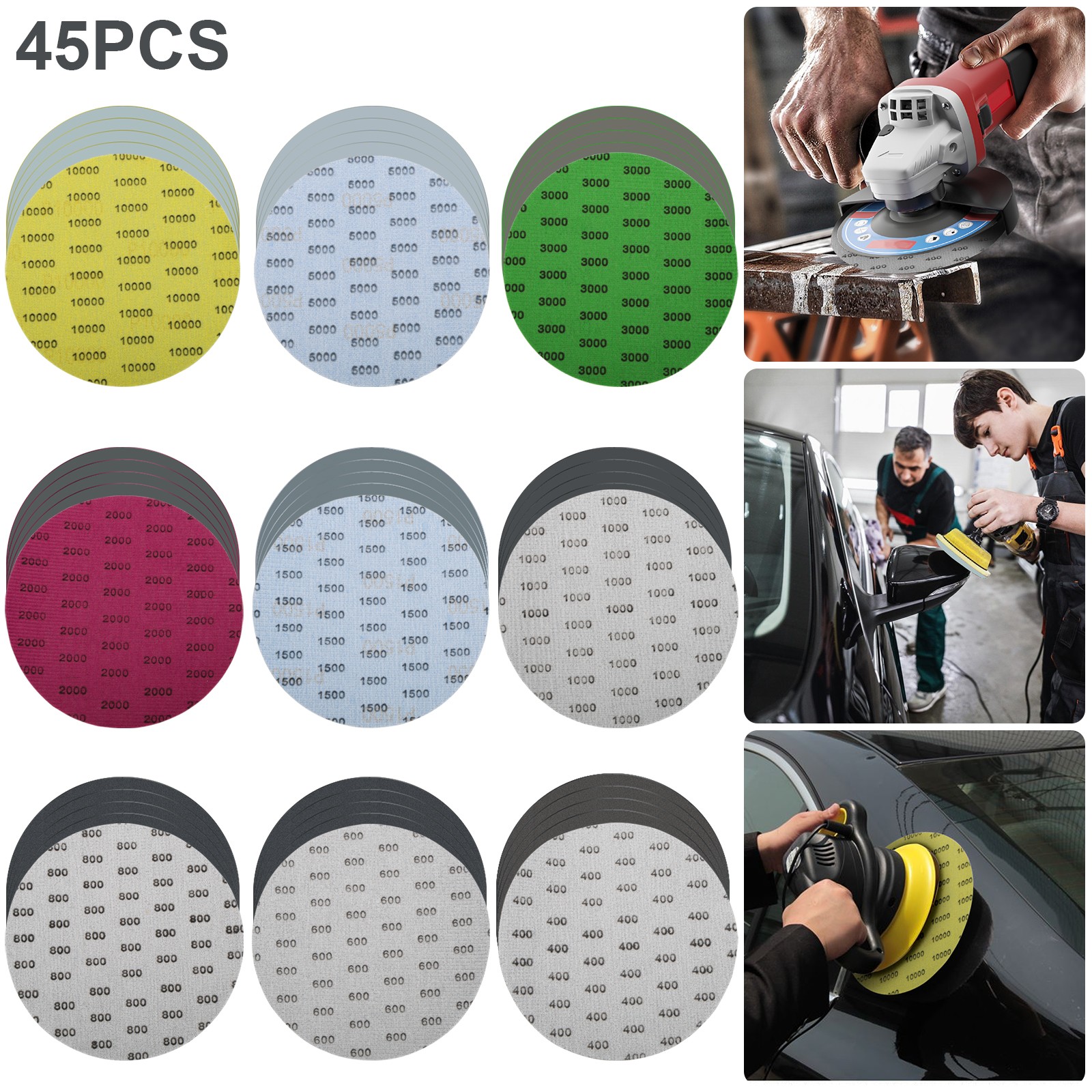 45PCS 6″ Hook & Loop Sandpaper 400-10000 Grit Sanding Disc for Orbital Sander