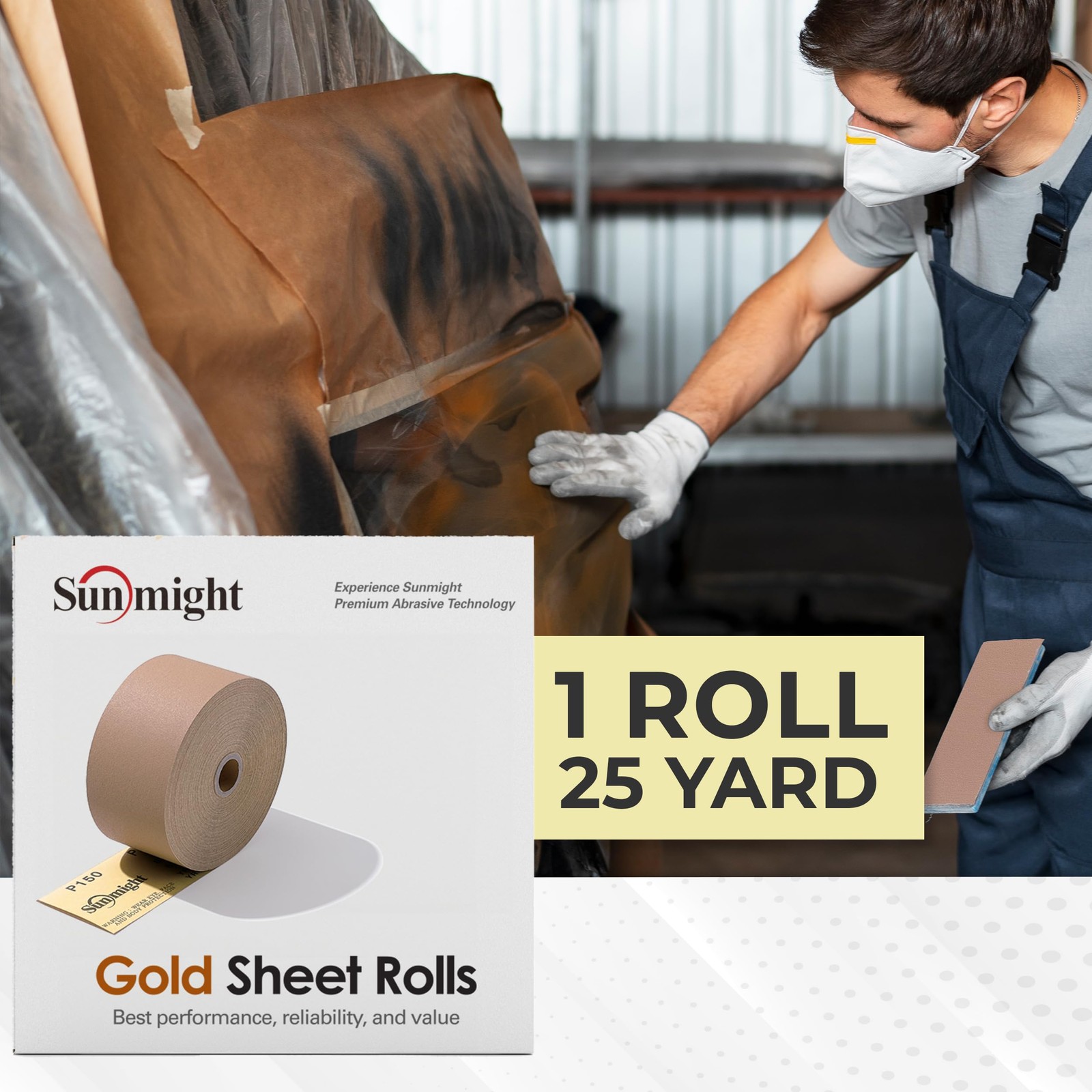 Sunmight Film 320 Grit Sandpaper Roll 2-3/4″ x 25 Yards – PSA , 1 Pack, Brown