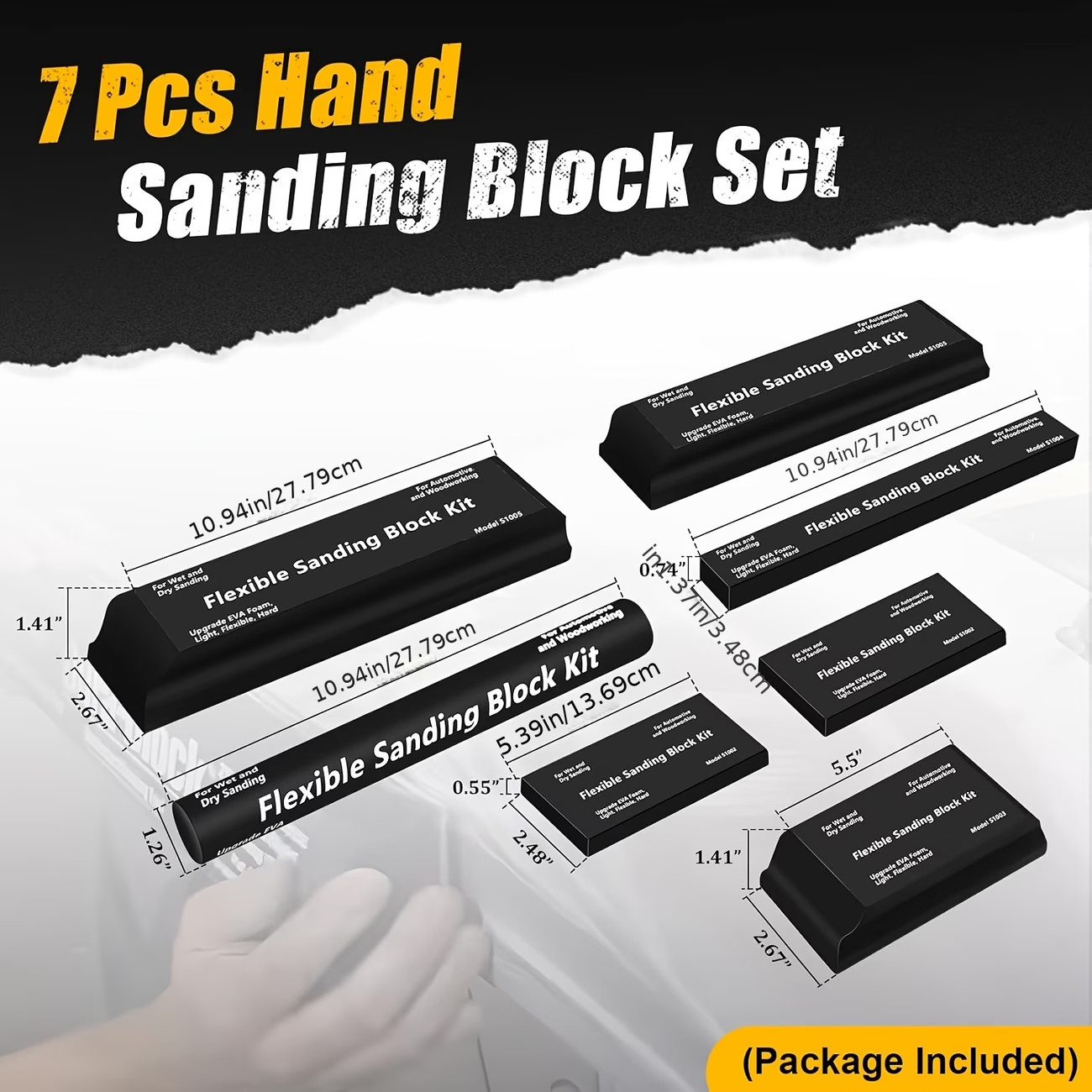 7 Piece Flexible Eva Foam Wet Or Dry Sanding Block Kit For Wood Or Automotive