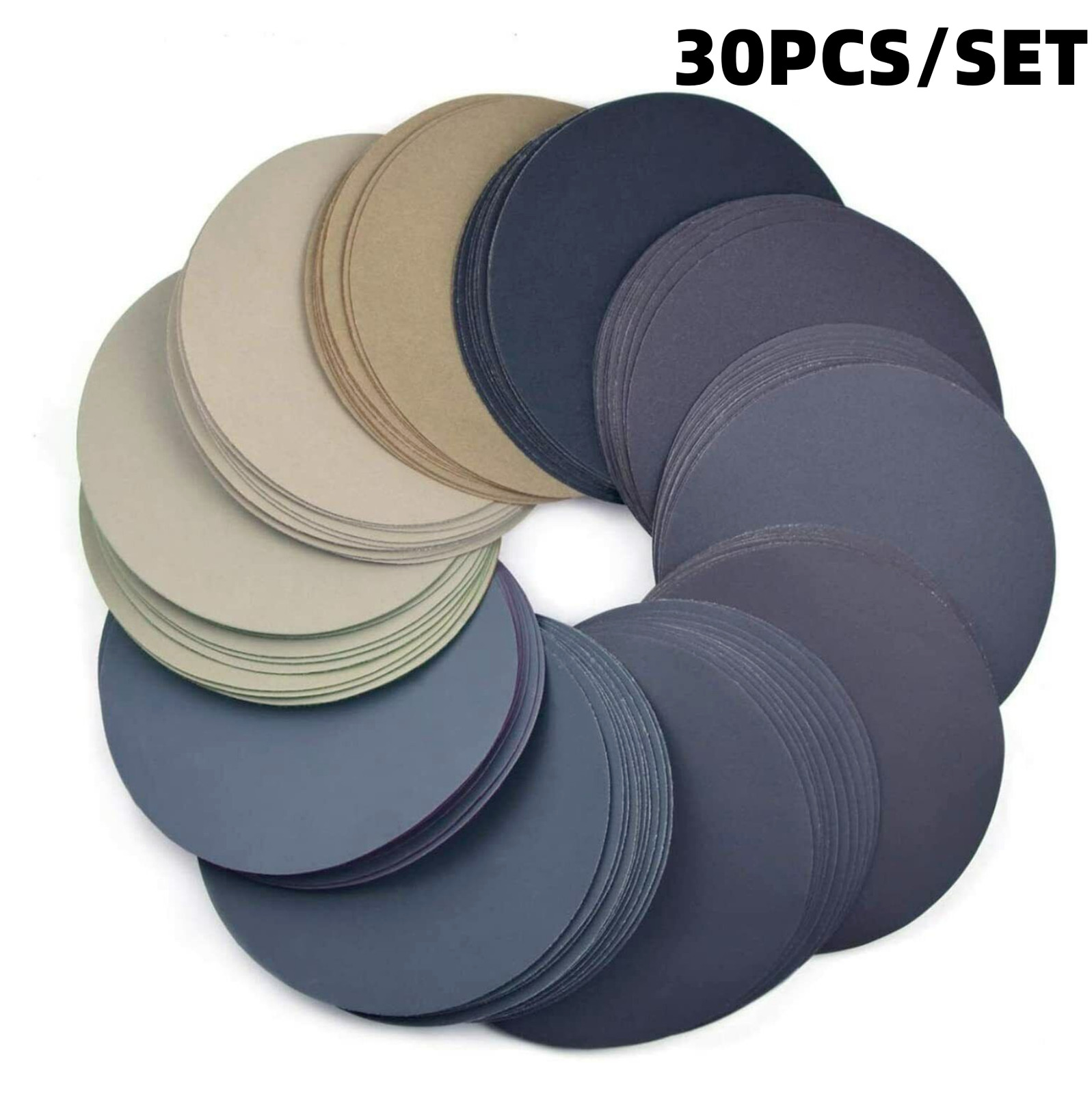 6″ Hook and Loop Orbital Sandpaper Pads 800-3000 Grit Wet Dry Sanding Disc 30PCS