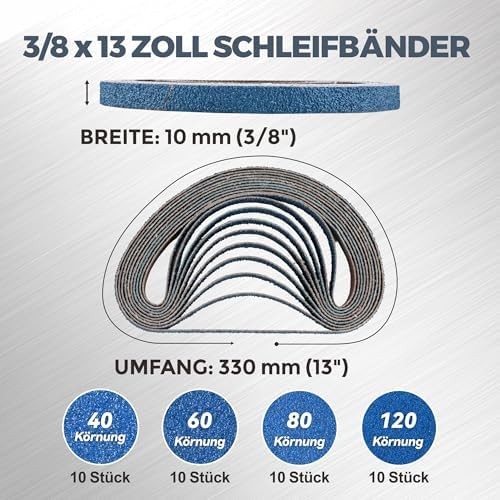 3/8 x 13 Inch Zirconia Sanding Belts, 40Pcs 10 Each of 40/60/80/120 Assorted Gri