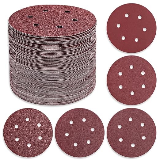 110 PCS 6 Inch 6-Hole Sanding Discs, Round Hook and Loop, Sandpaper for Random O