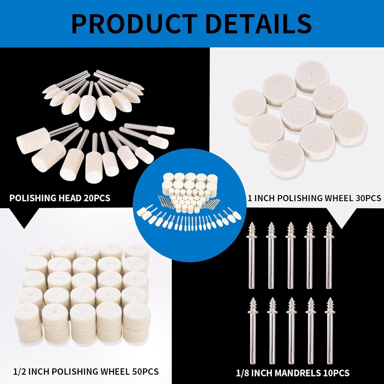Polishing Buffing Wheel for Rotary Tool, 110PCS Wool Felt Wheel Accessories,Poli