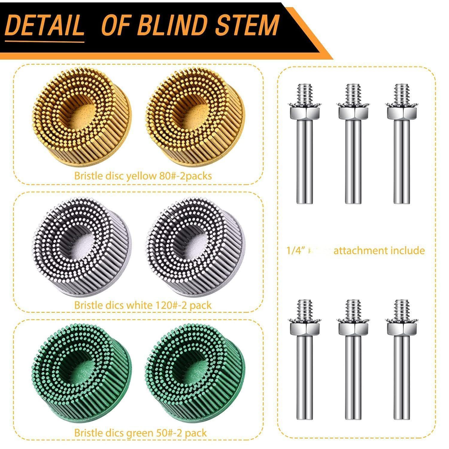 6 Pieces 2 Inch Bristle Disc Grit Abrasive Bristle Disc 50# 80# 120# with 1/4 In