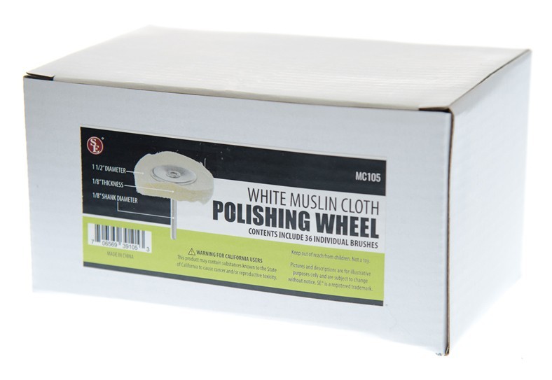 36pc 1-1/2″ White Muslin Cloth Wheel 1/8″ Shank for Rotary Tool ~ MC105