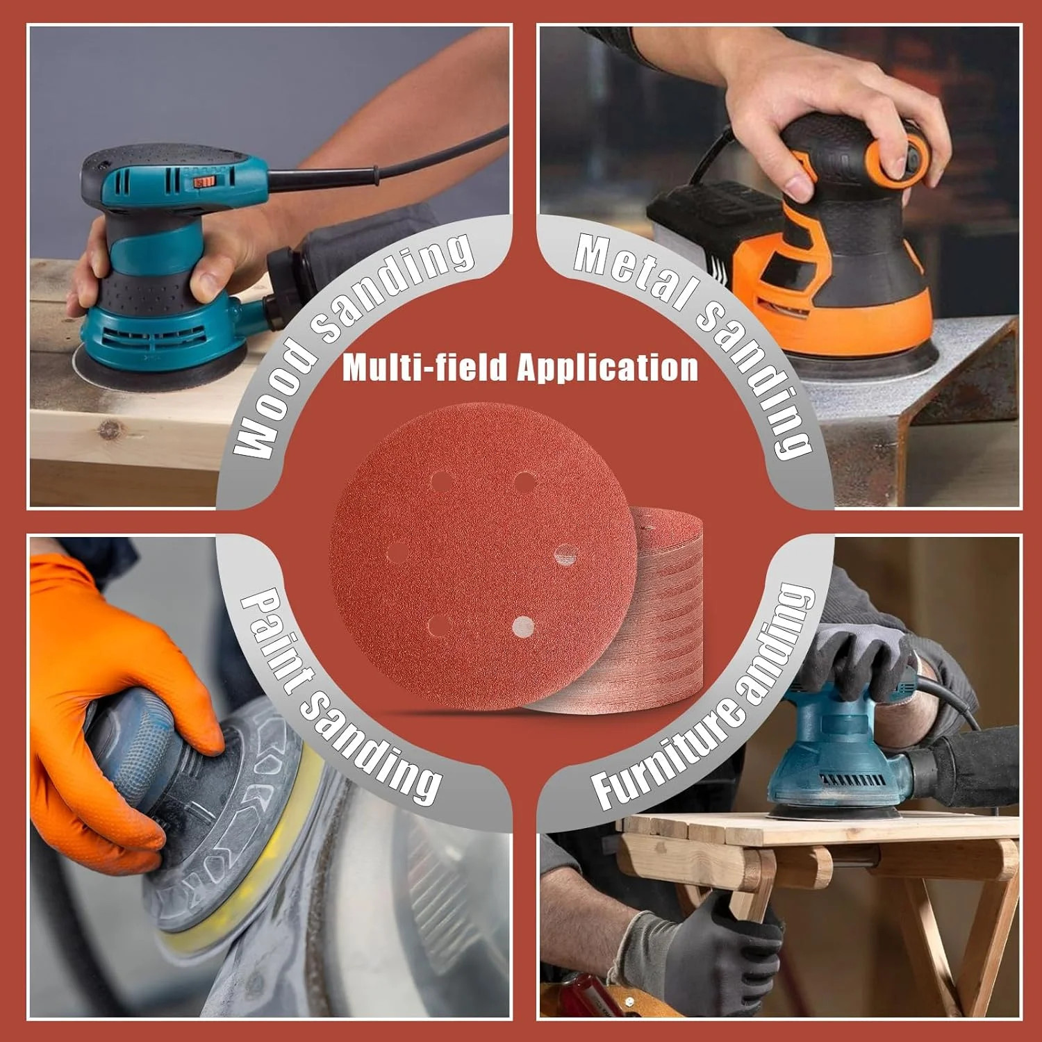 100 PCS 6 Inch Sanding Discs 6 Hole Hook and Loop Sandpaper 80, 120, 240, 320, 4