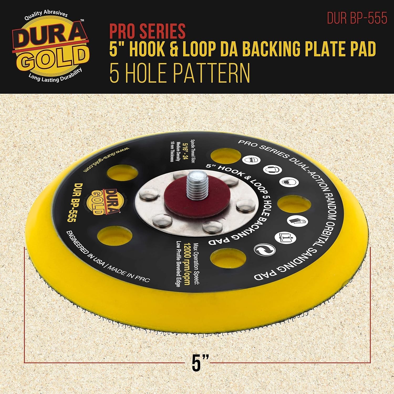 Pro Series 5″ Hook & Loop DA Backing Plate Pad, 5 Hole Pattern Dustless – Low…