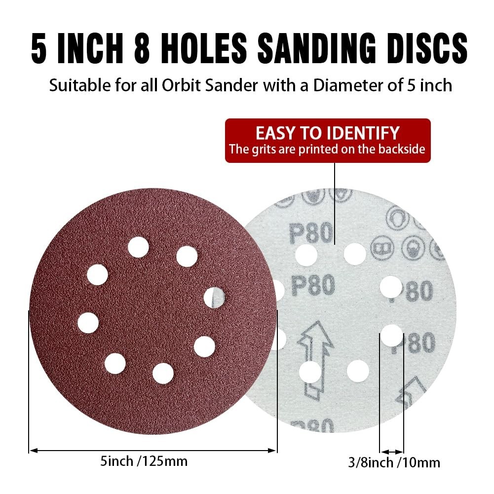 Professional 52 Pack of 5 Inch 80 Grit Sandpaper Discs for Optimal Polishing