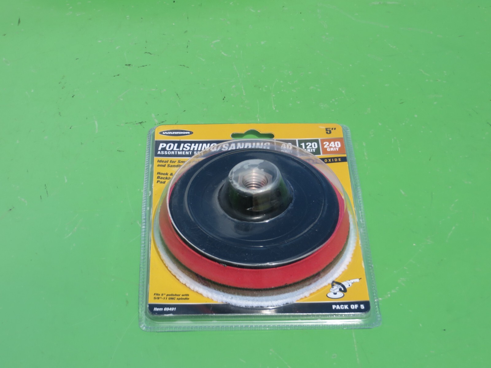 WARRIOR 5″ POLISHING SANDING DISC ASSORTMENT SET PACK OF 5 69491 5/8″ – 11 UNC