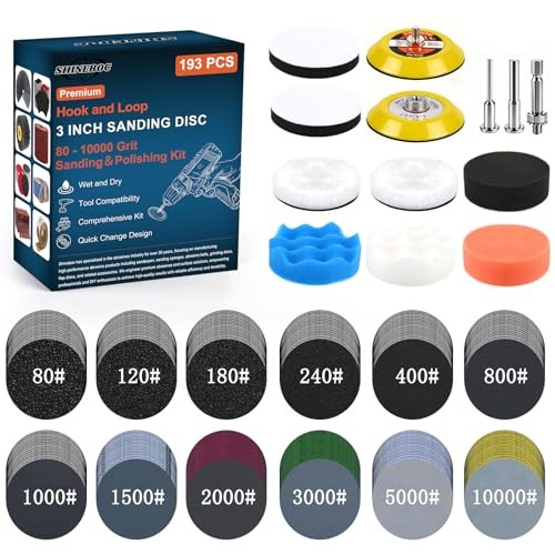193Pcs 3 Inch Polishing Kit Hook and Loop Sanding Discs, 3 Inch-193Pcs