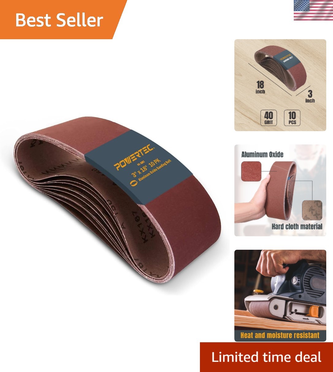 10-Pack of 3 x 18 Inch 40 Grit Aluminum Oxide Sanding Belts for Heavy-Duty Use