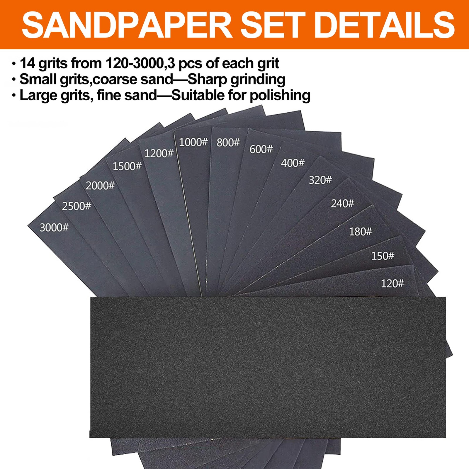 Wet & Dry Sandpaper Set, 42 Sheets of 120 to 3000 grit Sandpaper with Sanding…