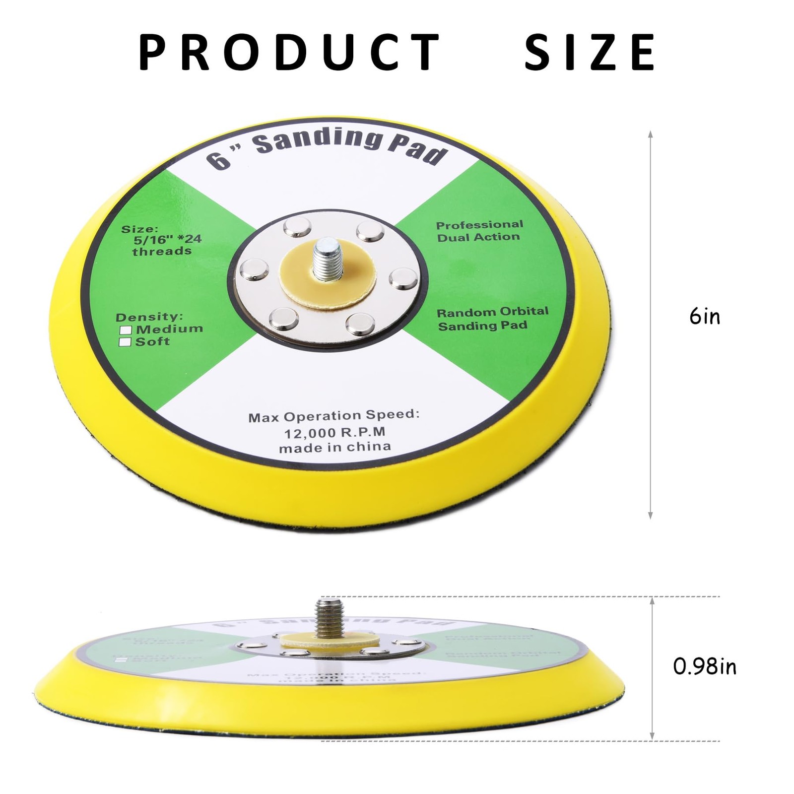 6 Inch Vinyl Faced PSA Backing Pad 5/1624 Thread Orbital Sander Pneumatic Polis