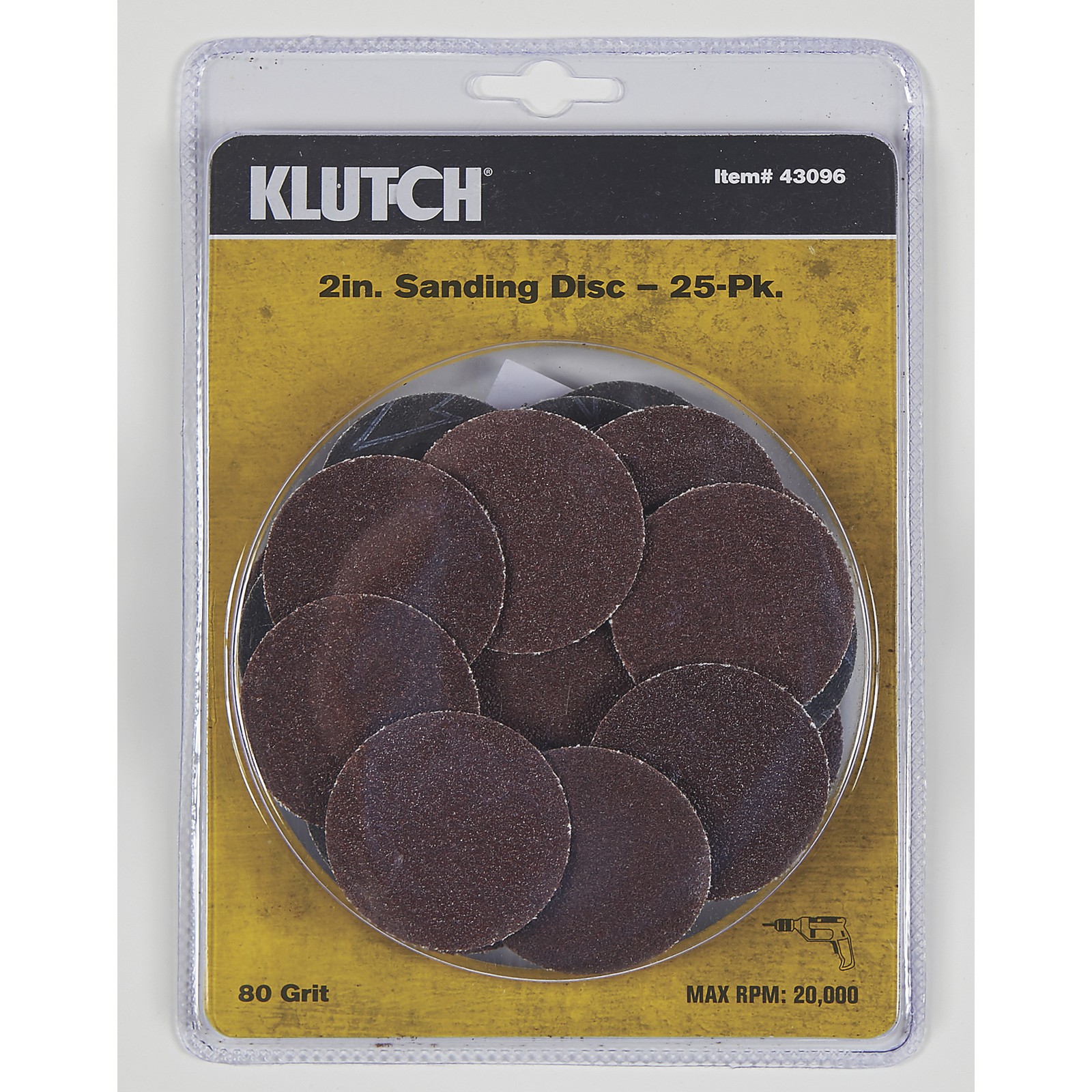 Klutch Sanding Discs, 25-Pk., 2in., 80 Grit, Quick-Connect, For Drill and Air