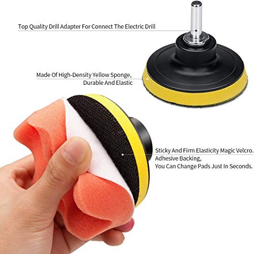 3″ Polishing Pads Kit – 11PCS Foam Buffing Pads with Drill Adapter – Foam